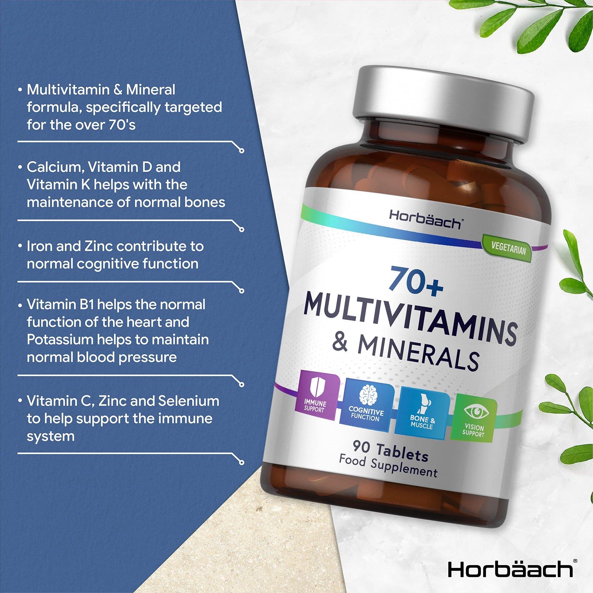 Multivitamin 70 Plus Tablets | 90 Count | with Essential Vitamins and Minerals | for Men and Horbäach uk supplements