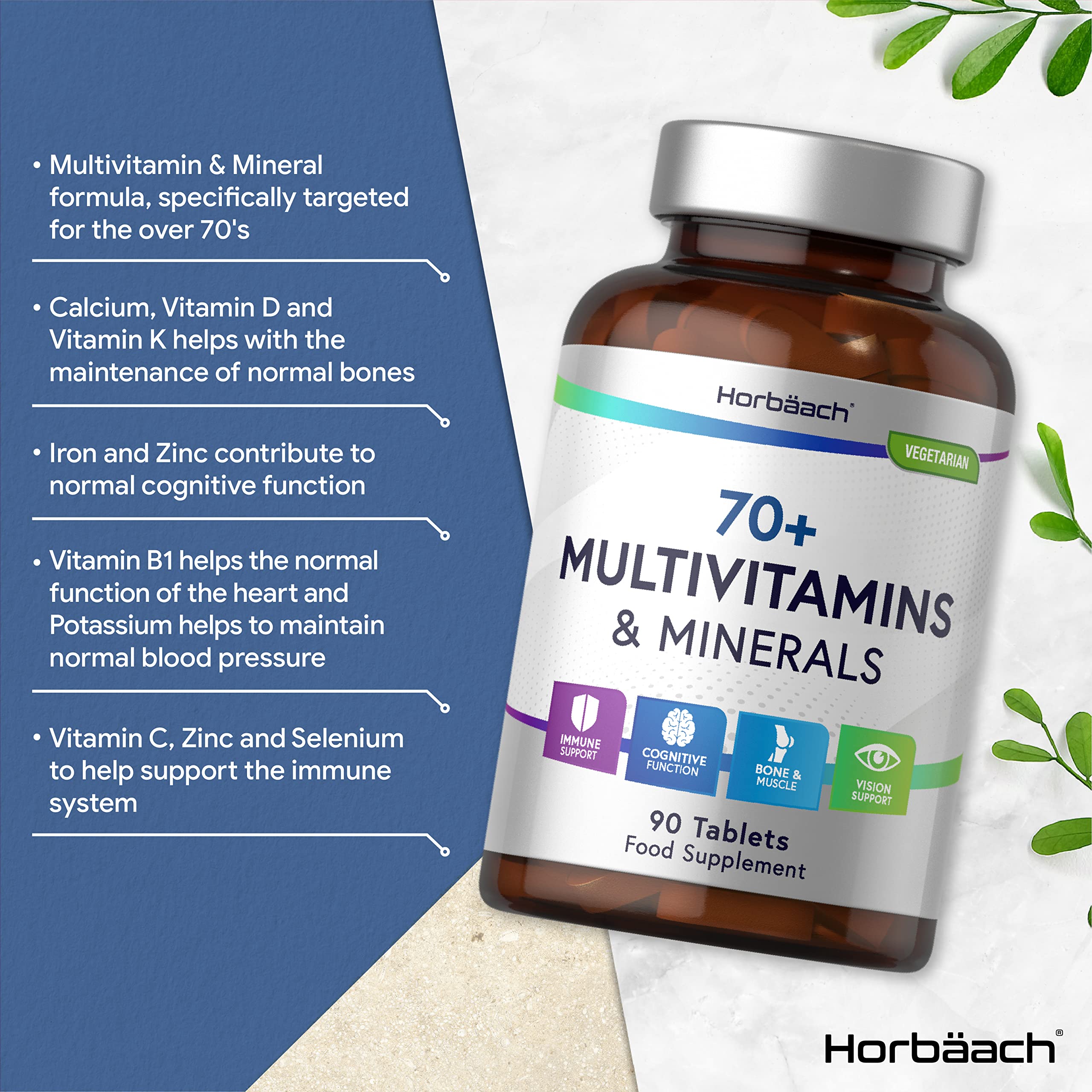 Multivitamin 70 Plus Tablets | 90 Count | with Essential Vitamins and Minerals | for Men and Horbäach uk supplements