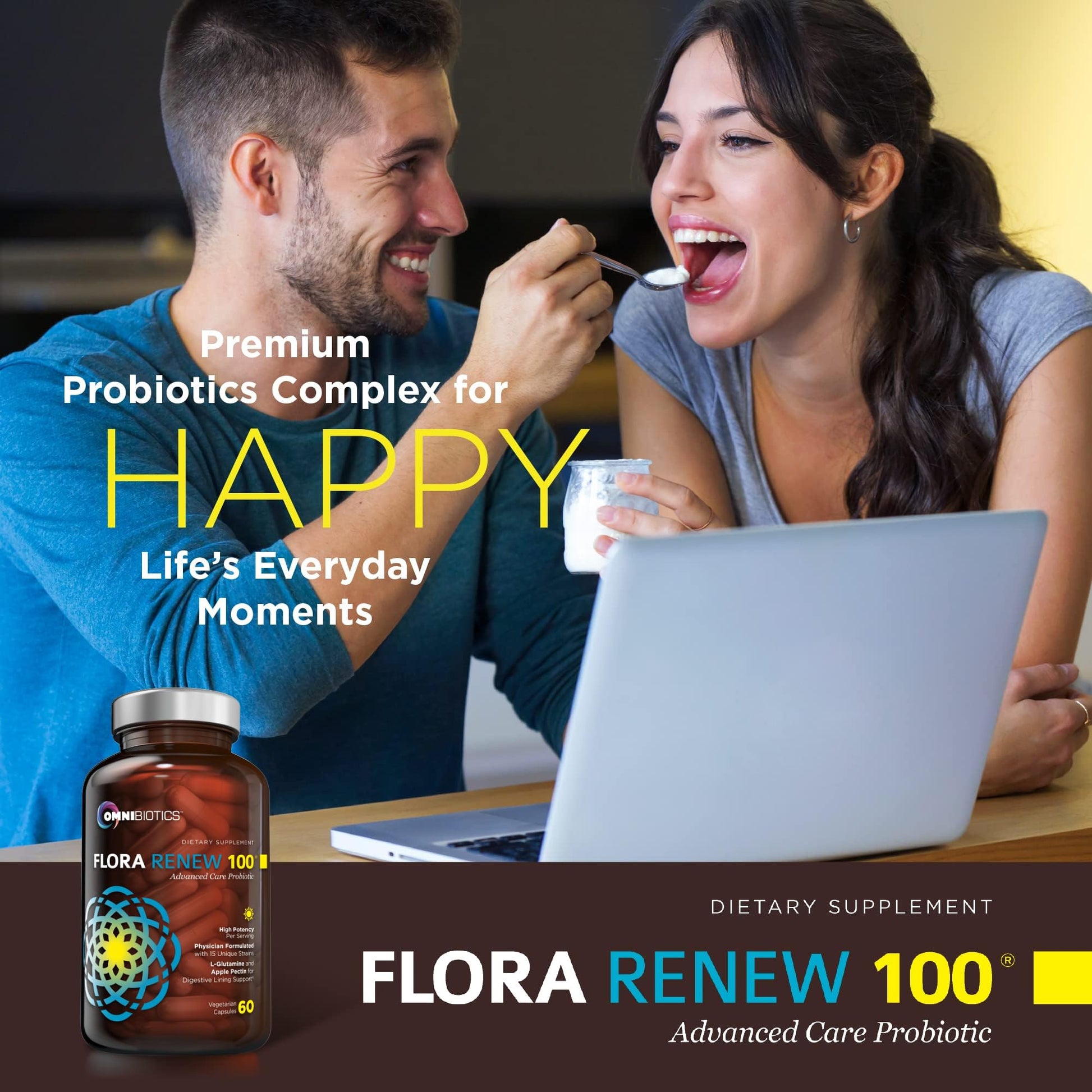100 Billion Probiotics - 15-Strain Probiotic for Women & Men, DRCaps Delayed Release, Prebiotics, L-Glutamine, Apple Pectin, Gut Lining Support, Shelf Stable, Non-GMO, 60 Vegan Capsules for Adults OmniBiotics uk supplements