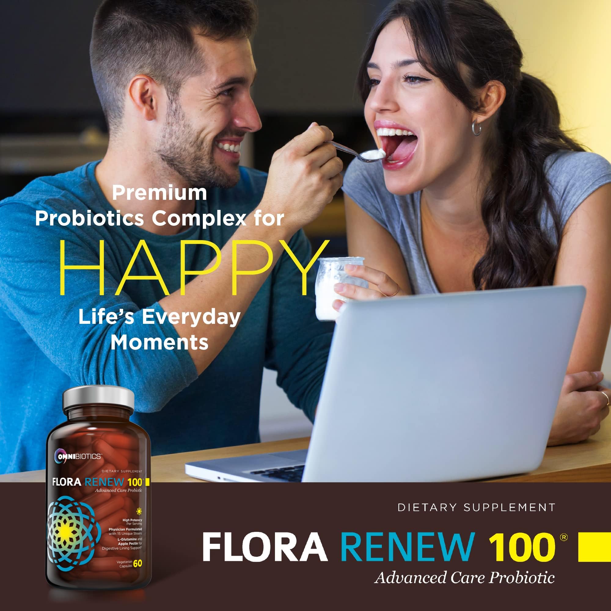 100 Billion Probiotics - 15-Strain Probiotic for Women & Men, DRCaps Delayed Release, Prebiotics, L-Glutamine, Apple Pectin, Gut Lining Support, Shelf Stable, Non-GMO, 60 Vegan Capsules for Adults OmniBiotics uk supplements