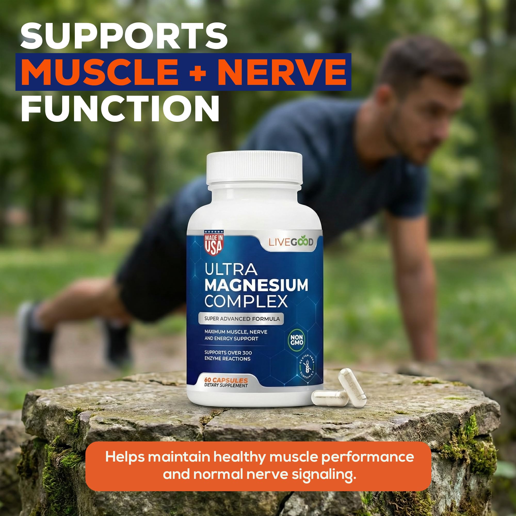 LiveGood™ Ultra Magnesium Complex, Organic Magnesium Glycinate and Gluconate for Muscle Recovery, Nerve Support & Relief – High Absorption Supplement, Vegan, Non-GMO, Made in USA, 60 Capsules LIVEGOOD uk supplements