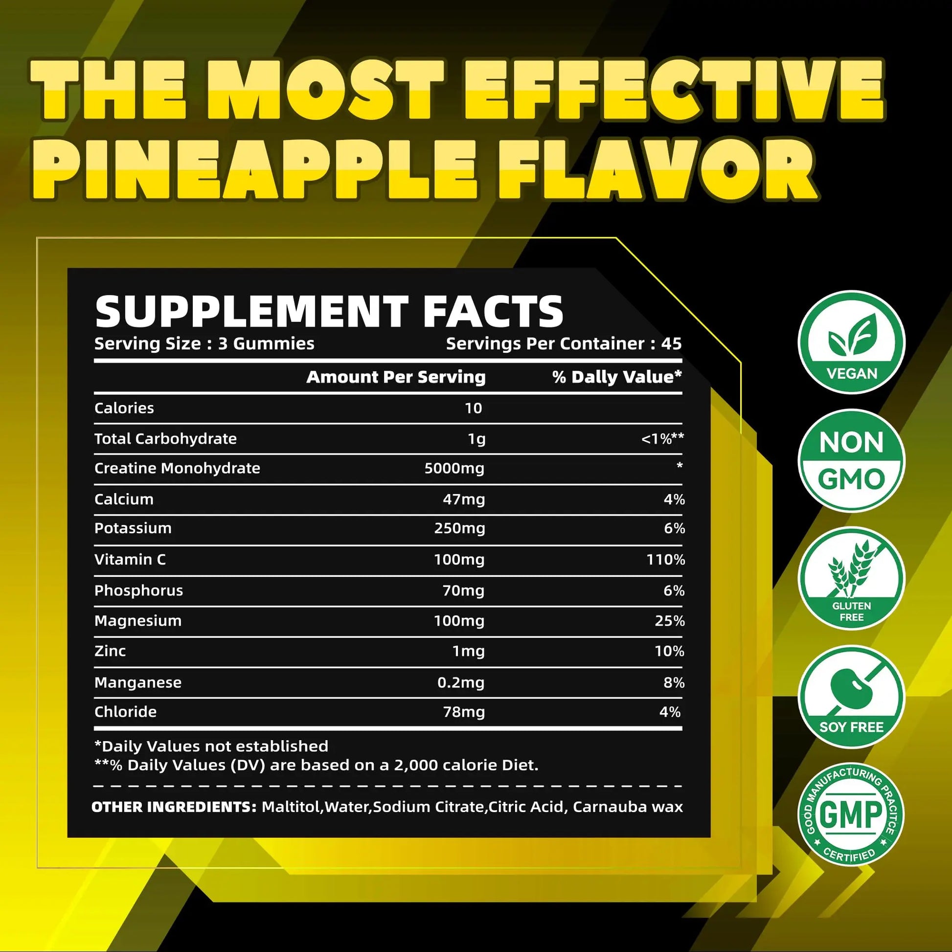 GlucoBio Creatine Monohydrate Gummies (5g) – Pre-Workout Energy & Muscle Growth Support for Men & Women | Pineapple Electrolyte Gummies (135 Count) GlucoBio uk supplements