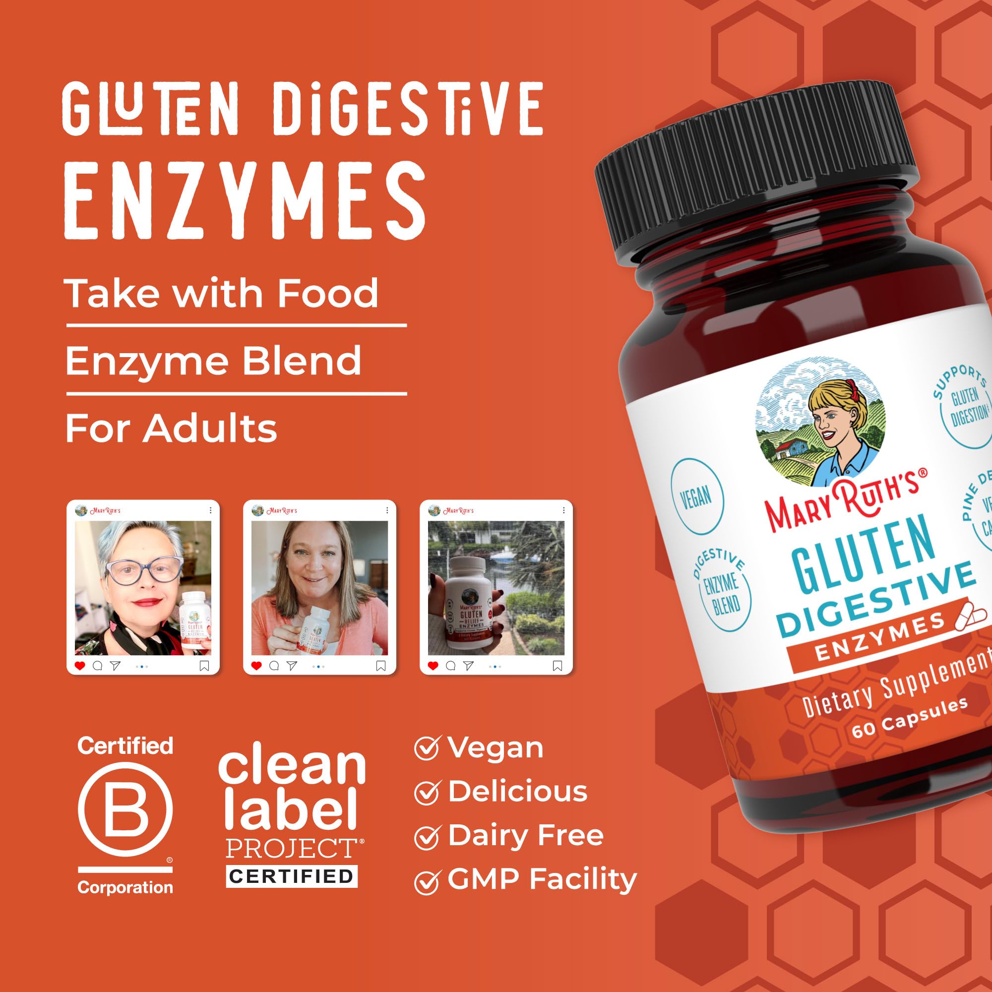 MaryRuth’s Gluten Digestive Enzymes | Up to 2 Month Supply | Proprietary Enzyme Blend | Vegan Pine-Based Capsules | Non-GMO | 60 Count MARYRUTH'S uk supplements