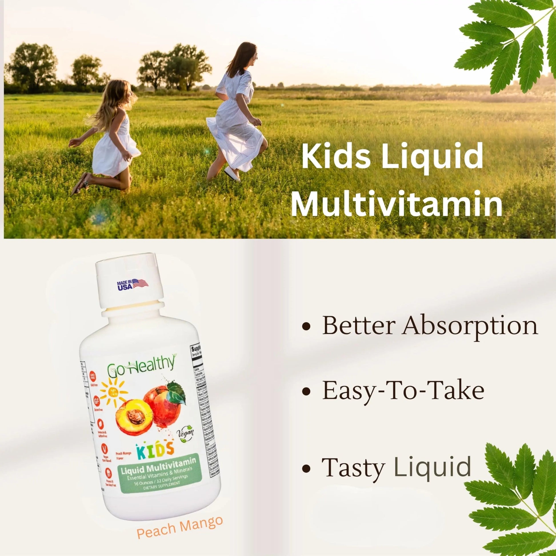 Go Healthy Kids Liquid Multivitamin | Immune Support | Kid Liquid Multivitamins | High Absorption | Vegan Vitamins | Kids Vitamins Multivitamin Go Healthy Natural uk supplements