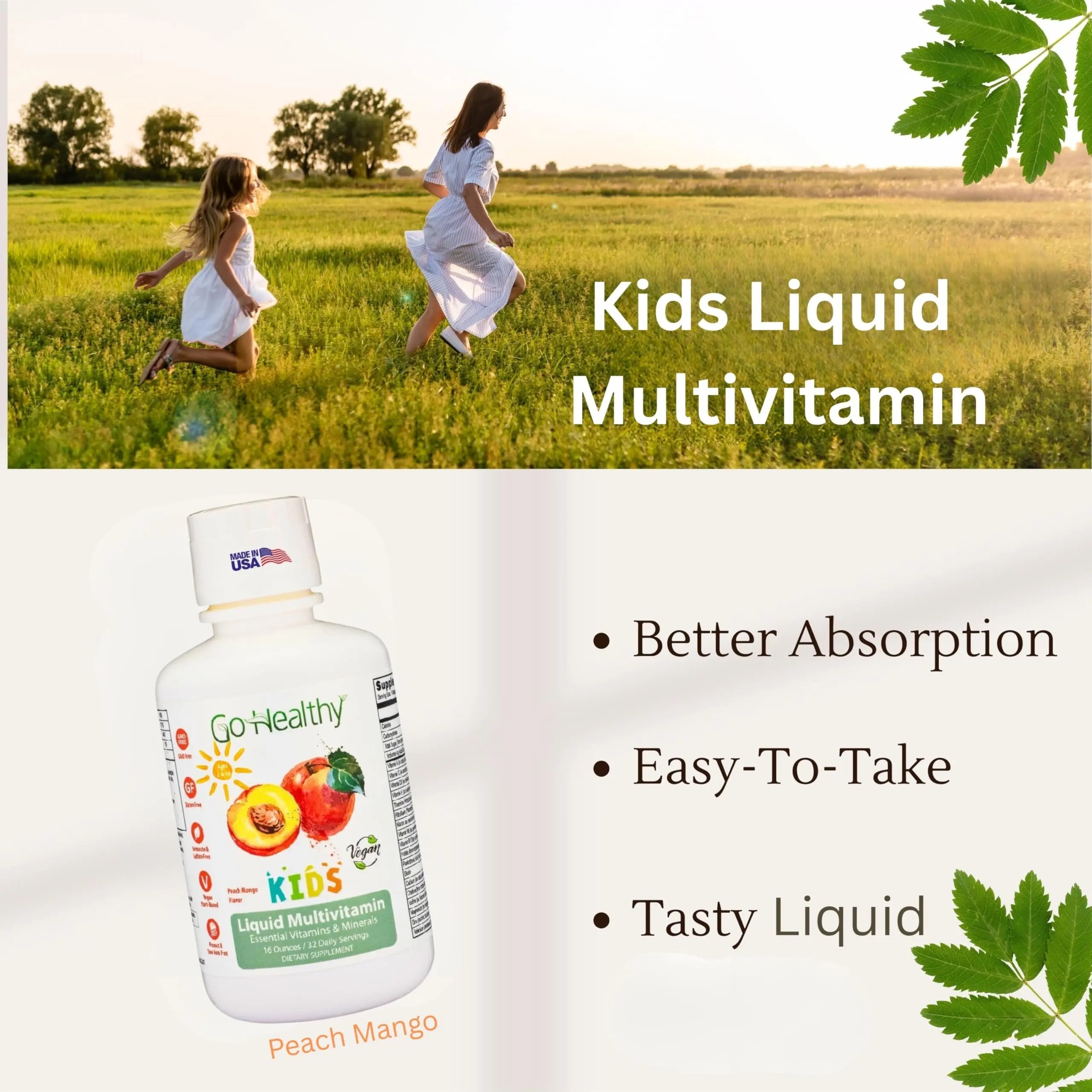 Go Healthy Kids Liquid Multivitamin | Immune Support | Kid Liquid Multivitamins | High Absorption | Vegan Vitamins | Kids Vitamins Multivitamin Go Healthy Natural uk supplements