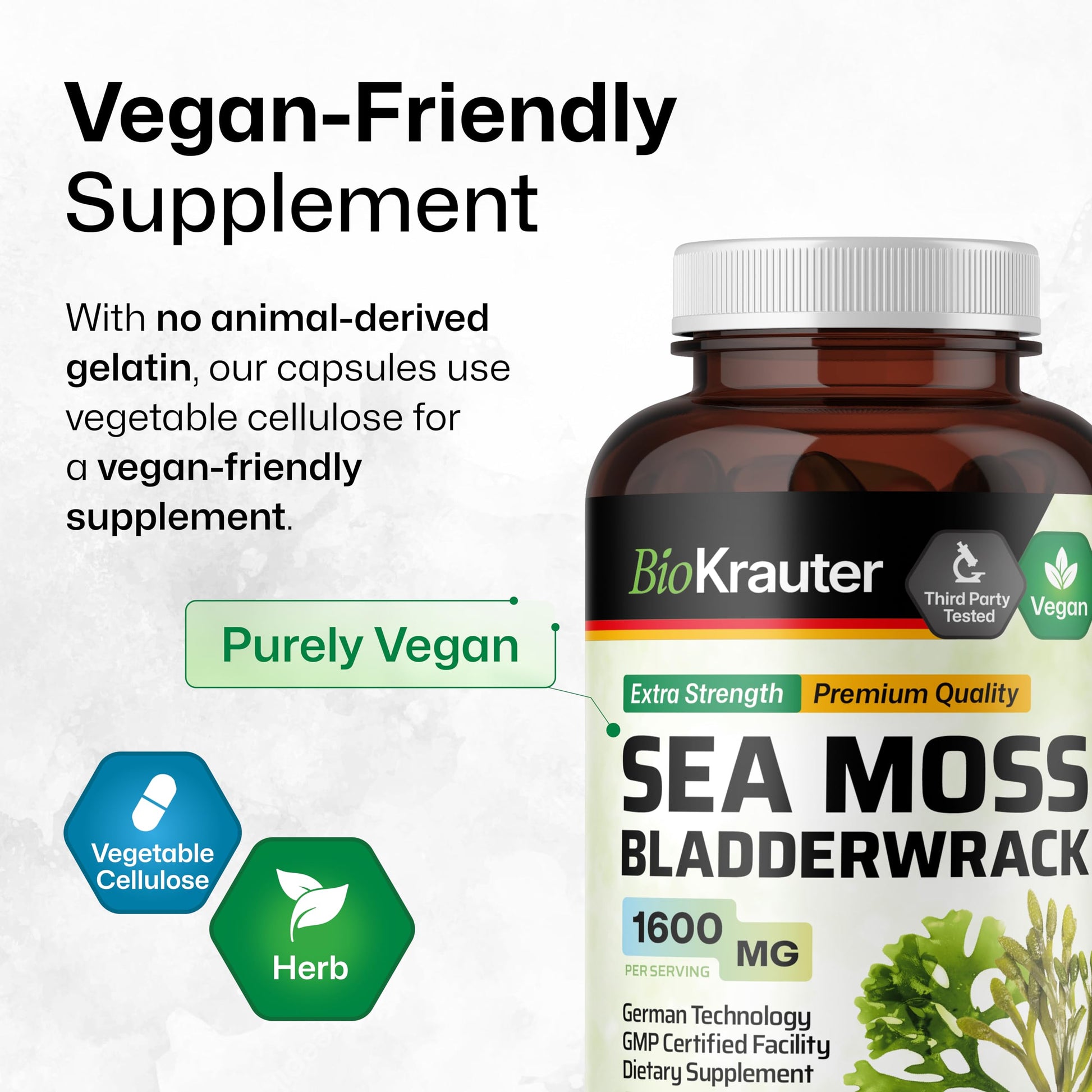 BIO KRAUTER® 2-in-1 Sea Moss for Thyroid Support - Vegan Bladderwrack & Sea Moss Capsules for Women & Men - Natural Сhondrus Сrispus Seaweed Supplement 1600 mg - 125 Days of Supply, Non-GMO BIO KRAUTER uk supplements