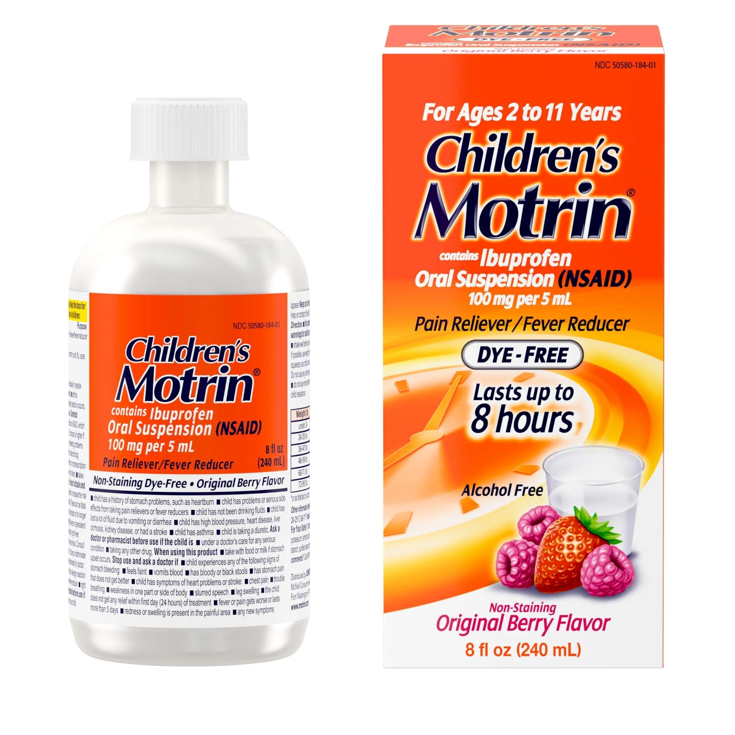 Children's Motrin Oral Suspension 100mg Ibuprofen Medicine, NSAID Fever Reducer & Pain Reliever for Minor Aches & Pains Due to Cold & Flu, Dye Free, Alcohol-Free, Berry Flavored, 8 fl. oz Motrin uk supplements