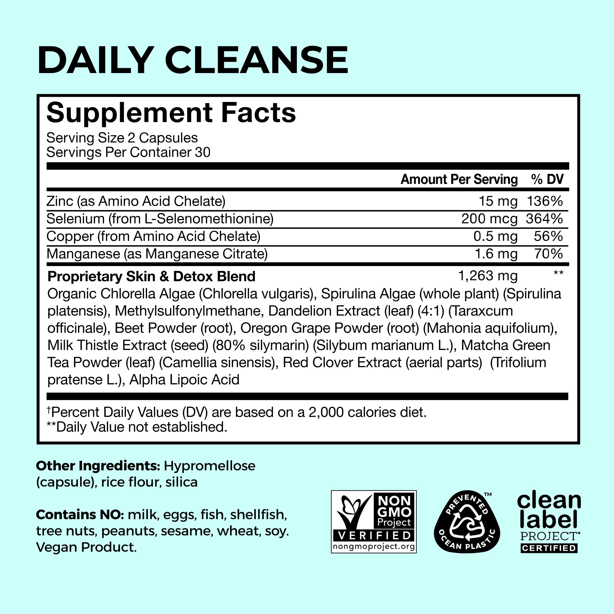 HUM Daily Cleanse Acne Supplements for Women & Men, Gentle Digestive Cleanse for Clear Skin Support, Zinc, Spirulina, Chlorella, Detoxifying Herbs, Organic Algae, Skin Vitamins Supplement, 60 Capsules HUM uk supplements