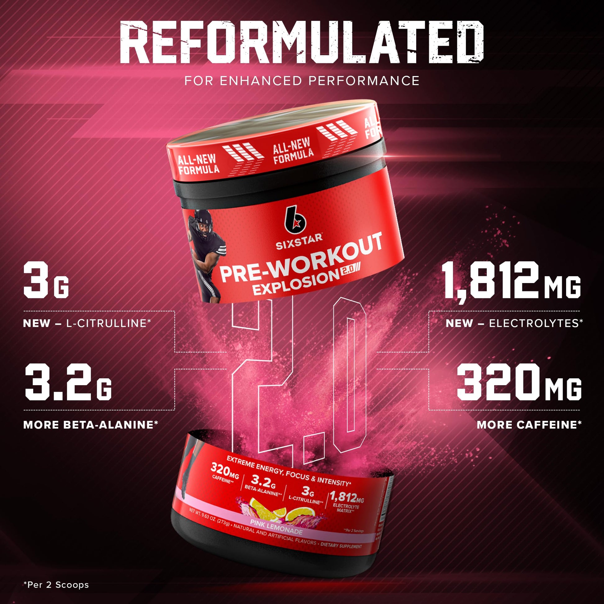 Six Star Pre-Workout Explosion 2.0 Pink Lemonade - Pre-Workout Powder, Explosive Energy Six Star uk supplements