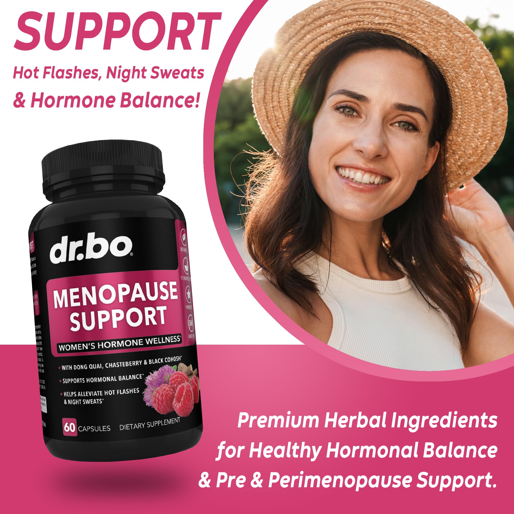 Menopause Supplements for Women Support Pills - Natural Menopause Relief for Hot Flashes, Night Sweats & Mood Swings with Dong Quai, Chasteberry & Black Cohosh - Hormone Balance for Women Supplement DR. BO uk supplements