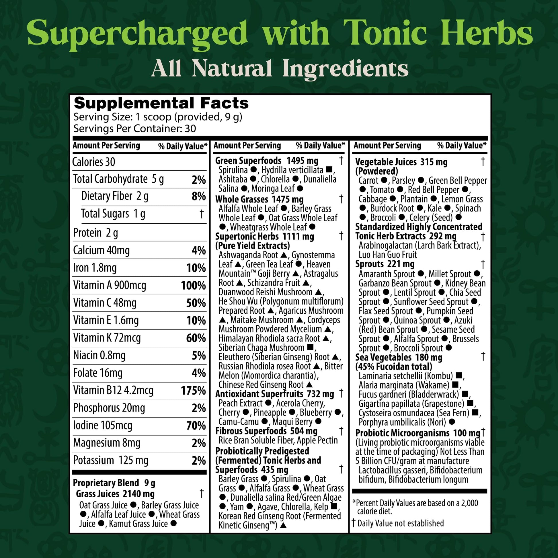 Dragon Herbs Tonic Alchemy Superfood Greens Powder with 91 Ingredients: Tonic Herbs, Ashwagandha, Mushrooms, Probiotics, Super Greens, Seaweeds, Fruits, Vegetables, Spirulina - 30 Servings Dragon Herbs uk supplements