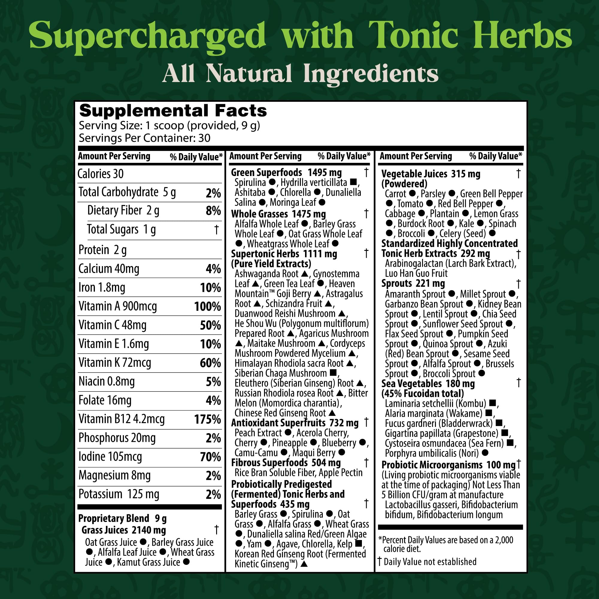Dragon Herbs Tonic Alchemy Superfood Greens Powder with 91 Ingredients: Tonic Herbs, Ashwagandha, Mushrooms, Probiotics, Super Greens, Seaweeds, Fruits, Vegetables, Spirulina - 30 Servings Dragon Herbs uk supplements