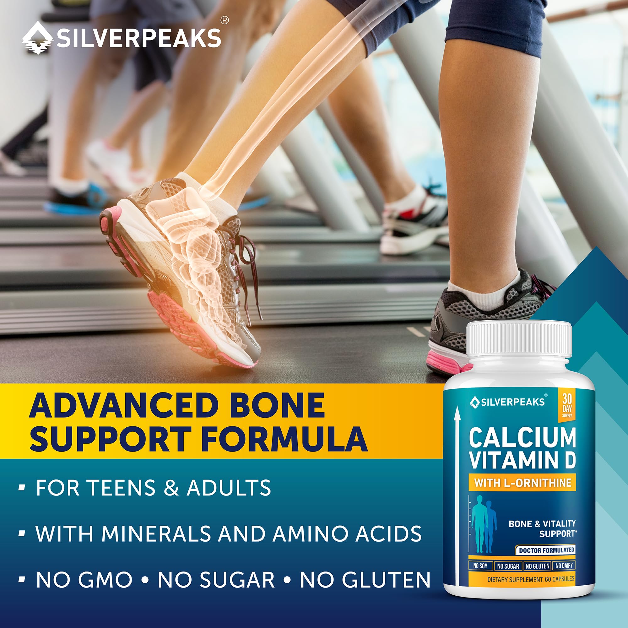 Calcium Supplement with Vitamin D3 and Zinc for Bone Health – Supports Bone Strength & Density – Gentle Non-Constipating Mineral & Amino Acids Blend for Women & Men - 60 Capsules (30 Day Supply) SILVERPEAKS uk supplements