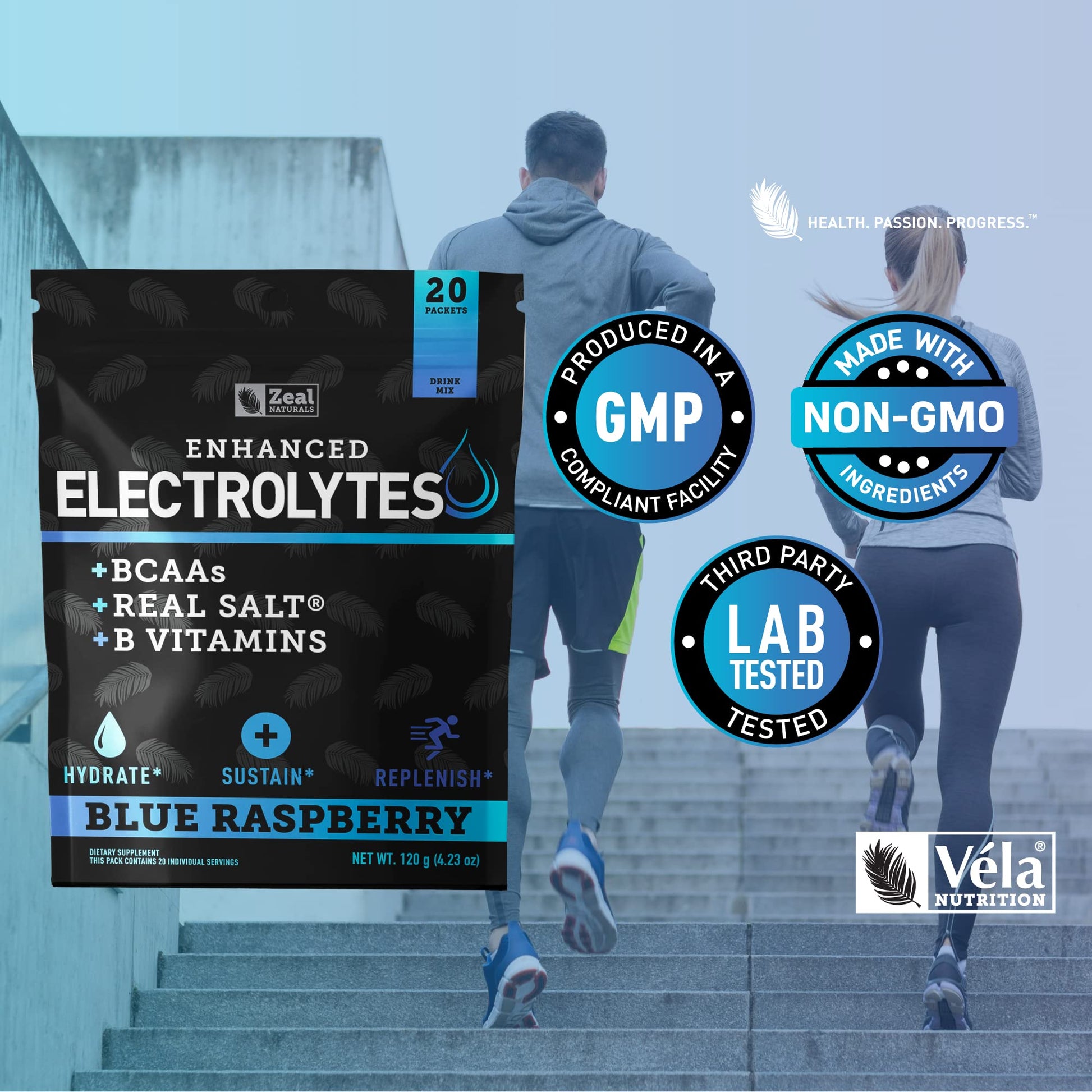 Enhanced Powder Stick Packs (Blue Raspberry - 20 Packets) Sugar Free + BCAA B-Vitamin Zeal Naturals uk supplements