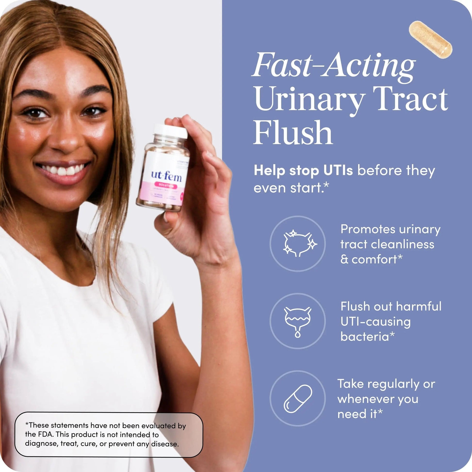 UT-Fem Solution - Fast-Acting Urinary Tract Flush for Women, Proactive UTI Support, Promotes Cleansing & Comfort, Clinical-Strength D-Mannose, Cranberry, and Natural Ingredients - 60 Vegan Capsules UT-Fem uk supplements
