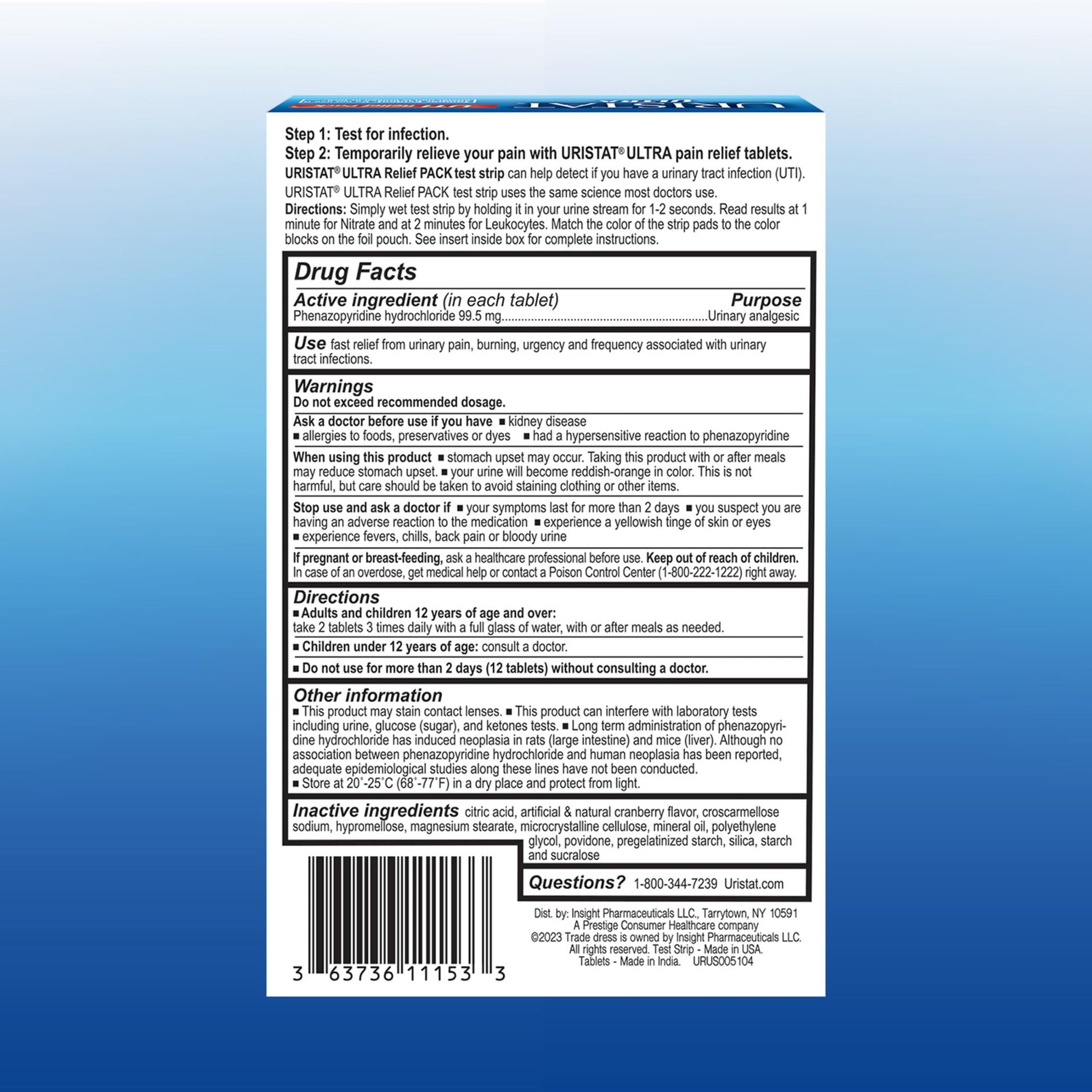 Uristat Ultra Strength Urinary Tract Infection Treatments and Test Relief Kit – 1 UTI Test Strip & 12 Cranberry Flavor Relief Tablets to Ease Urinary Pain, Burning & Urgency URISTAT uk supplements