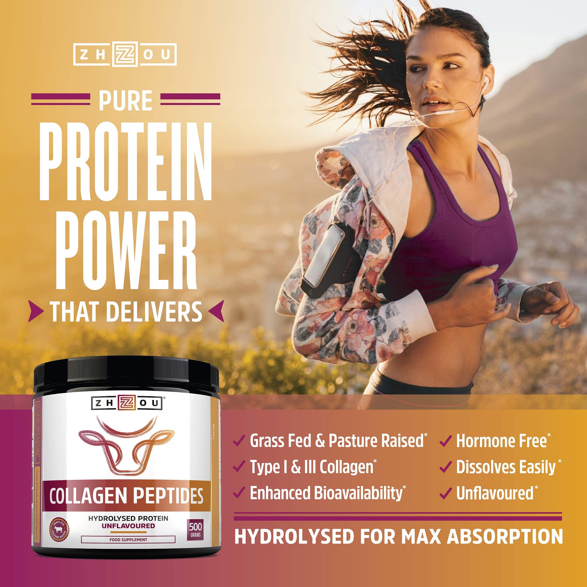Collagen Powder 500g - Hydrolysed Collagen Peptides Powder - High Protein Bovine Collagen Supplement Nu U Nutrition uk supplements