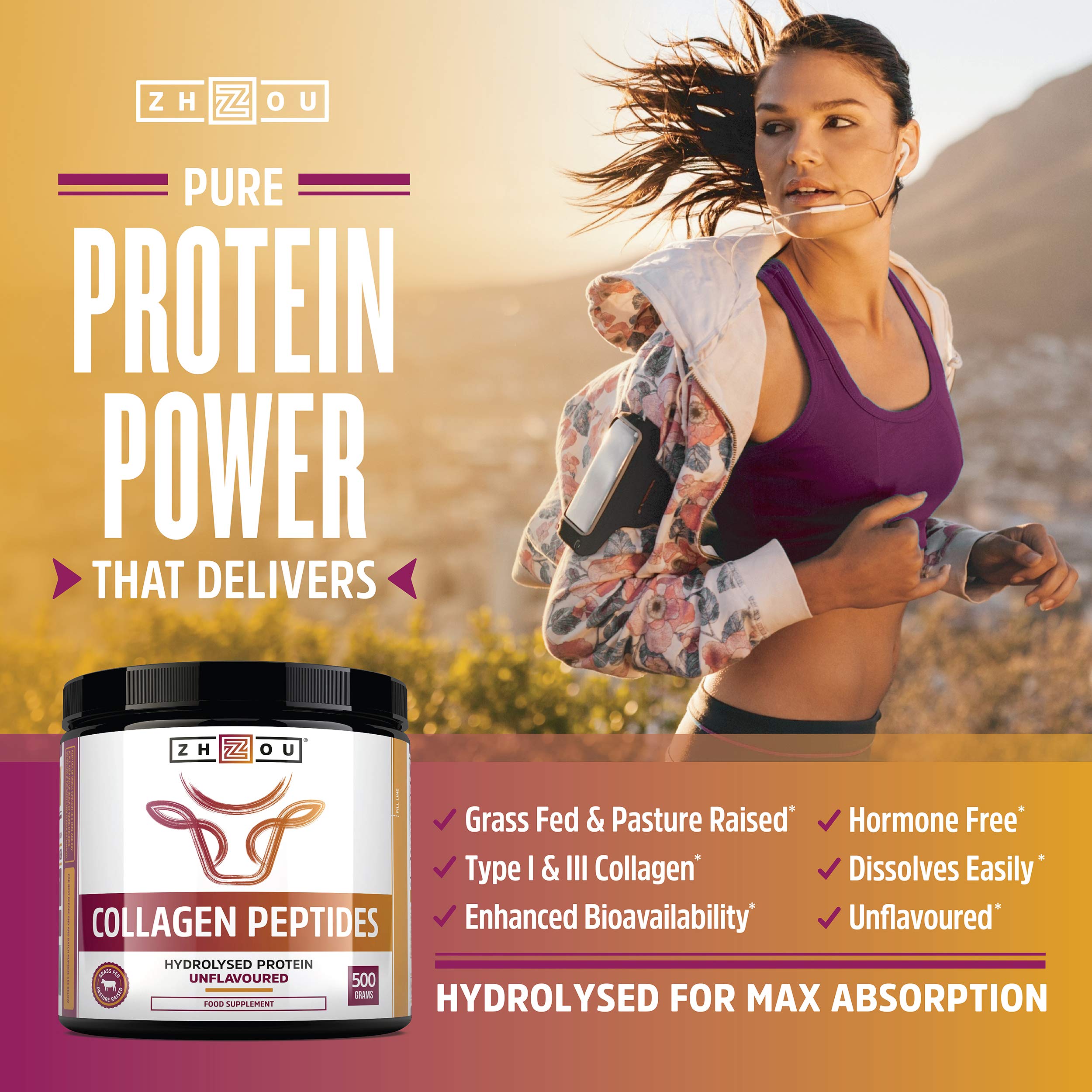 Collagen Powder 500g - Hydrolysed Collagen Peptides Powder - High Protein Bovine Collagen Supplement Nu U Nutrition uk supplements