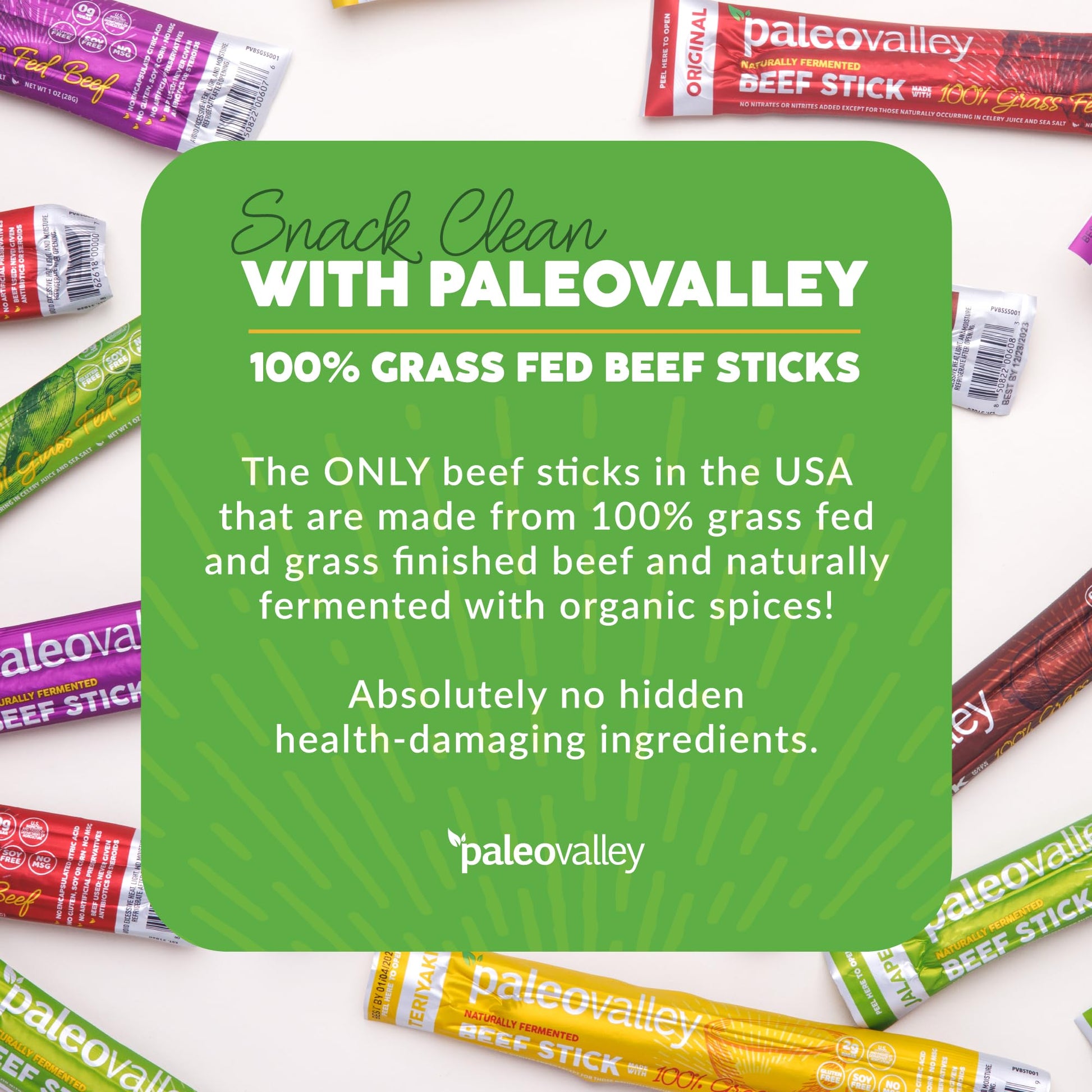 Paleovalley 100% Grass Fed Beef Sticks - Delicious Gluten Free Beef Snack - High Protein Keto Friendly, 50 Count Variety Pack Paleovalley uk supplements