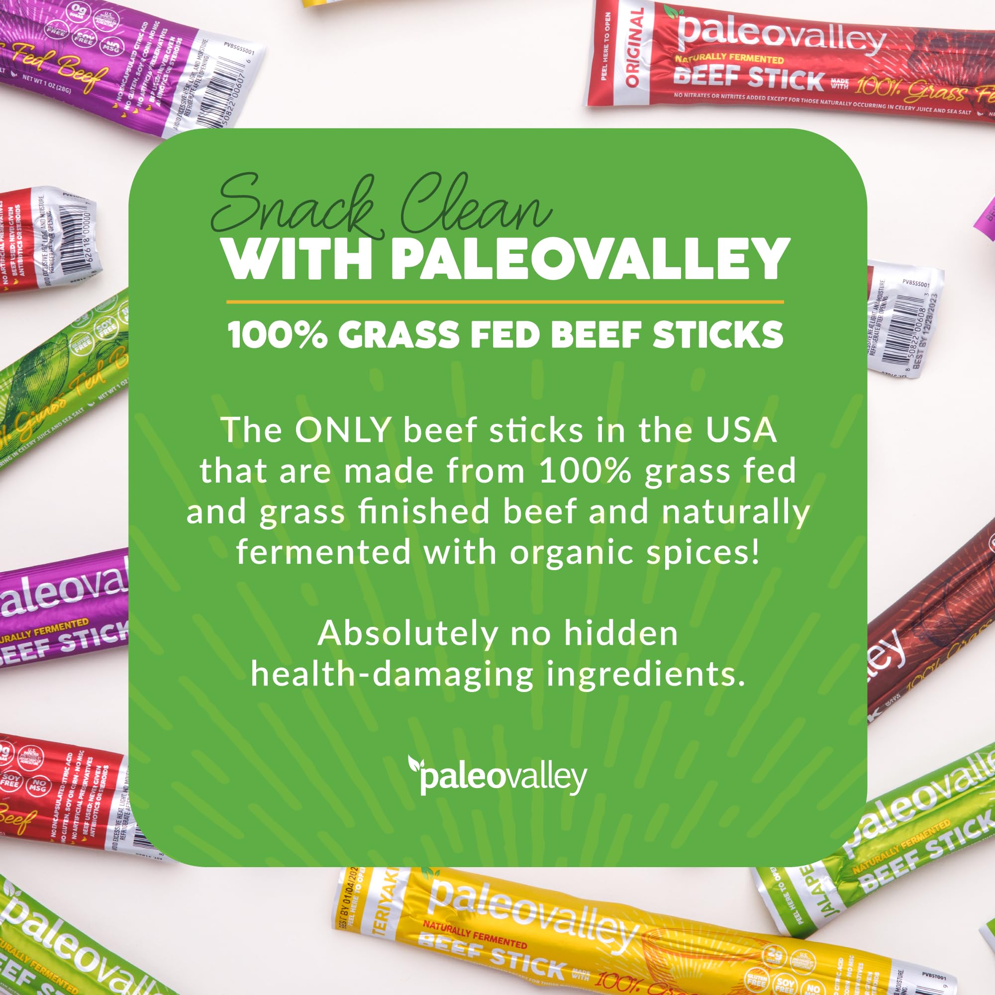 Paleovalley 100% Grass Fed Beef Sticks - Delicious Gluten Free Beef Snack - High Protein Keto Friendly, 50 Count Variety Pack Paleovalley uk supplements