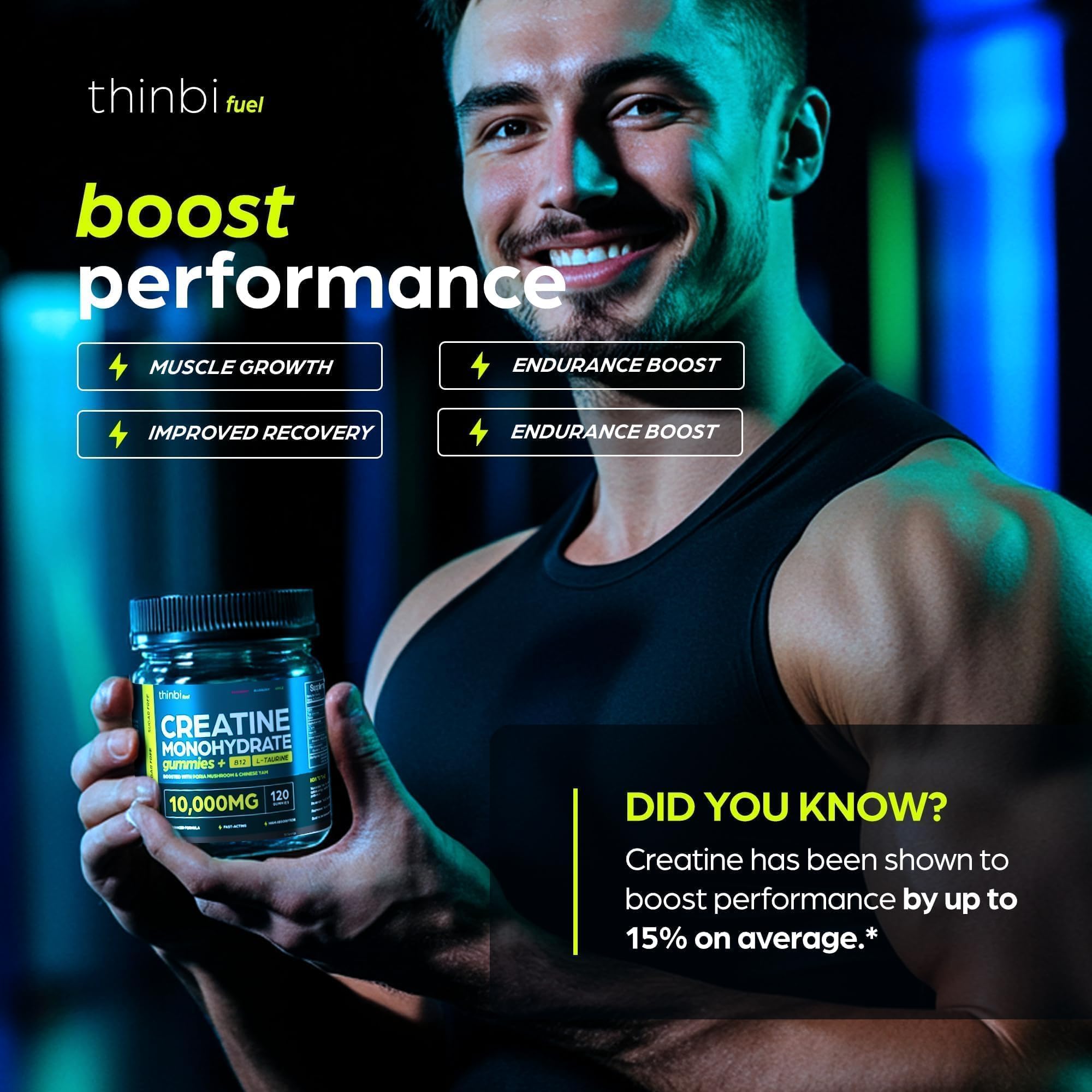 Creatine Gummies Monohydrate Complex 10,000mg for Men & Women -120 Gummies Advanced Formula W/L-Taurine + Vitamin B12 for Muscle Strength, Muscle Builder, Energy Boost, Pre-Workout Supplement -Thinbi Thinbi uk supplements