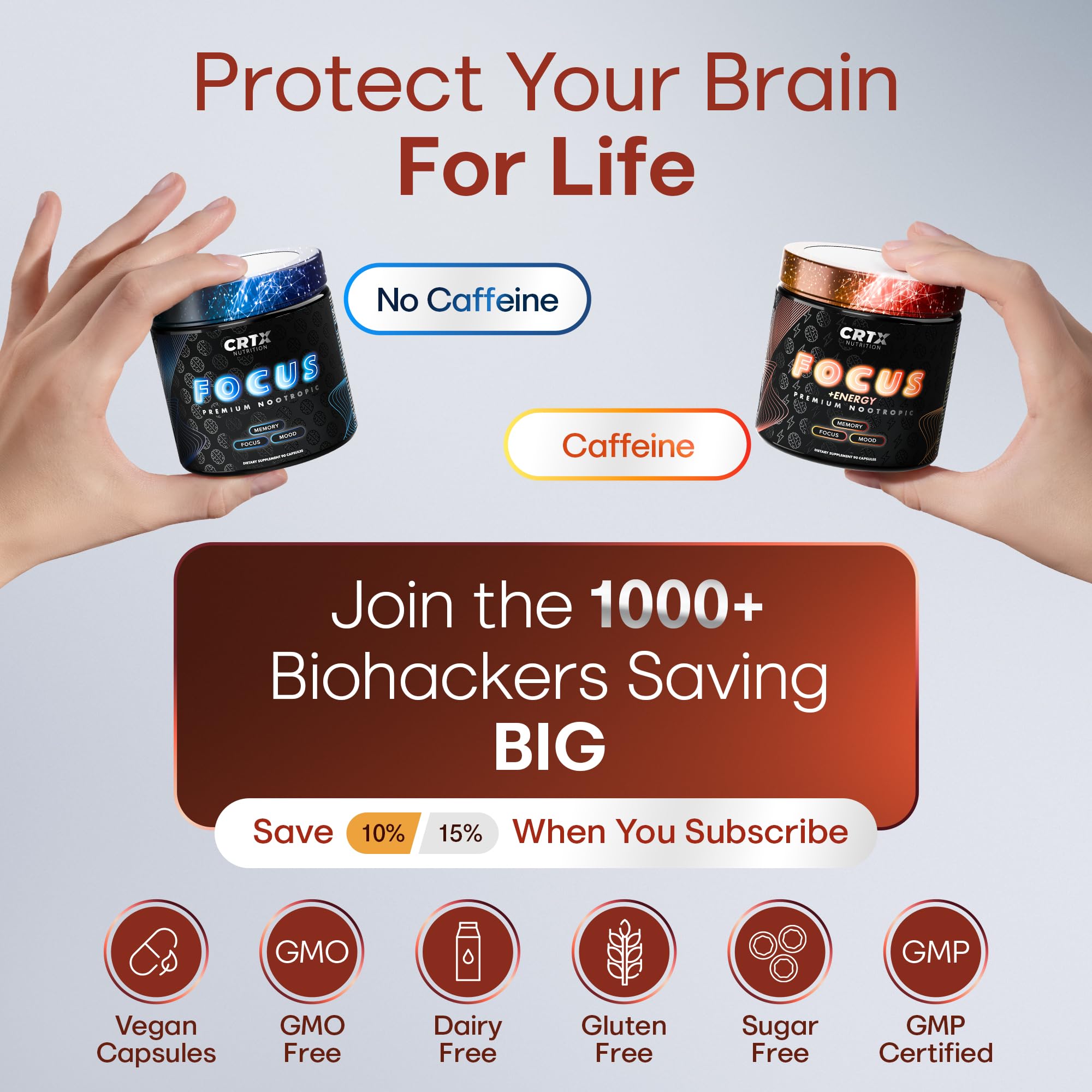Nootropic Strongest Focus Supplement - Clinically Backed Ingredients Made in USA - Scientifically Backed Doses - Supplement for Brain Fog - AlphaGPC, Lions Mane, Rhodiola and More 10:1 90 Capsules CRTX Nutrition uk supplements