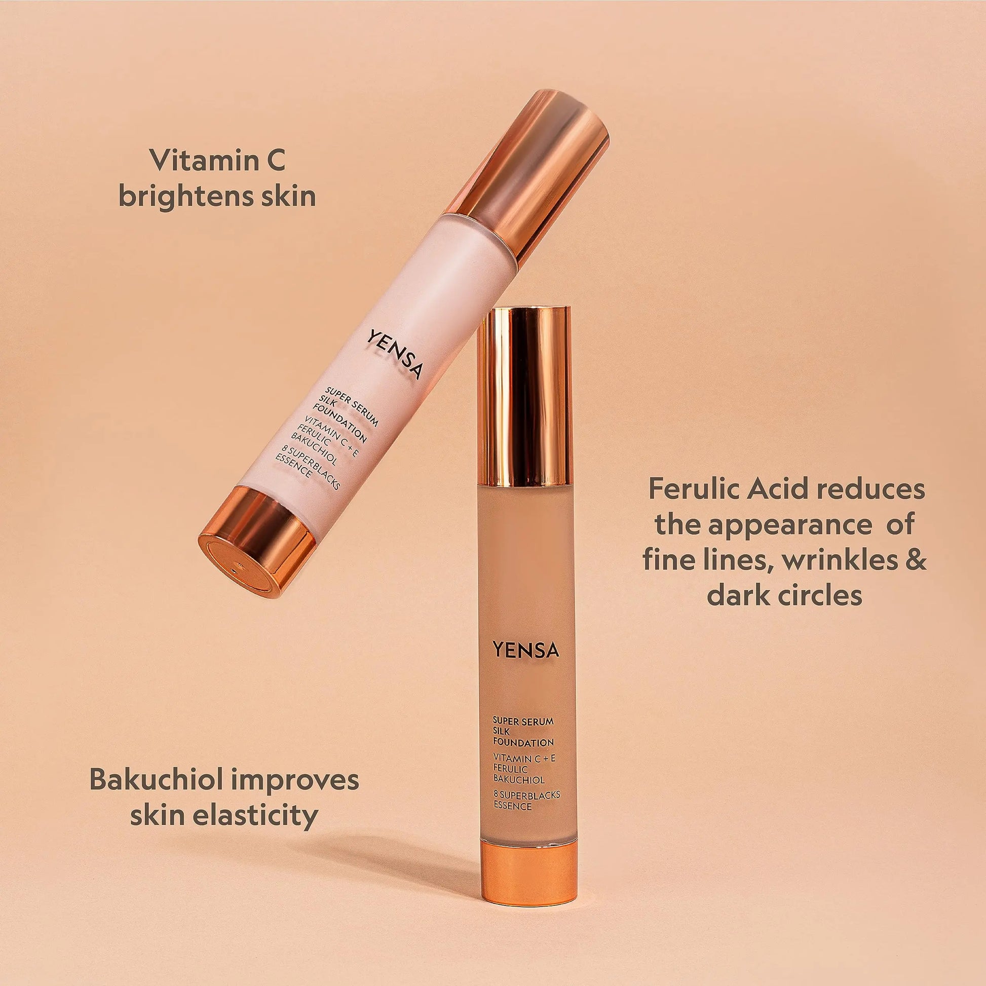 YENSA Serum Foundation Makeup - Super Silk Full Coverage Foundation Enriched with Peptides, Vitamin C & Ferulic Acid to Help Reduce Fine Lines, Wrinkles & Dark Circles - Light 1 (1 oz) YENSA uk supplements
