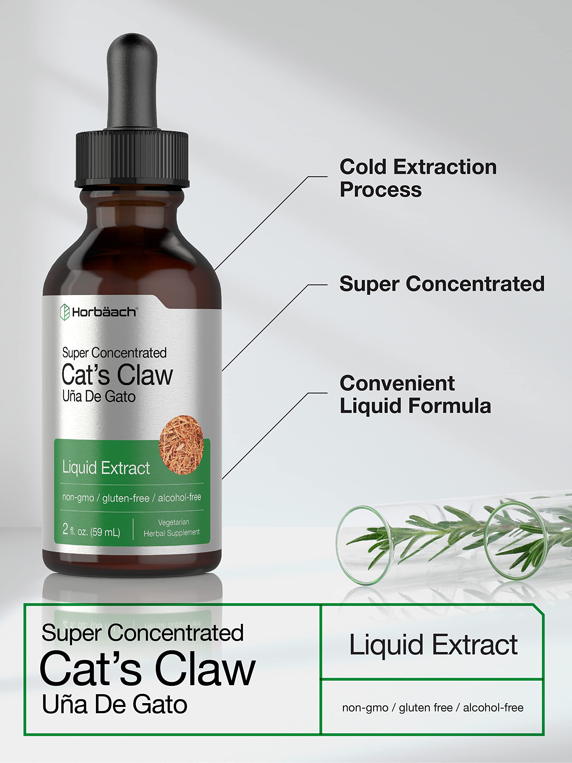 Cats Claw Herb Extract Tincture | 2 Fl Oz | Alcohol Free | Vegetarian, Non-GMO, Gluten Horbäach uk supplements