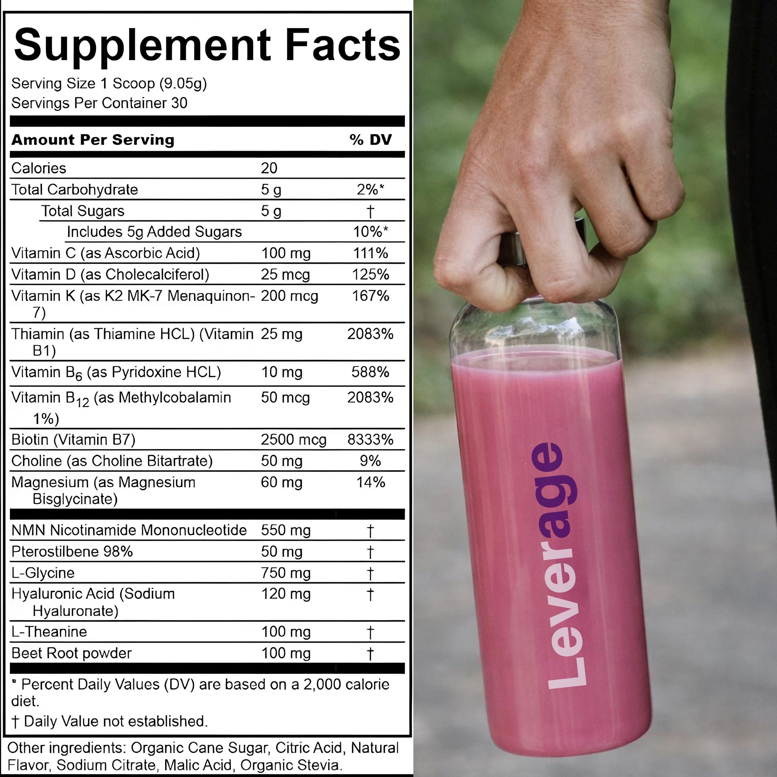 Leverage Mixed Berries Anti–Aging Supplement & Longevity Mix - Daily Wellness Multivitamin Powder with Hyaluronic Acid, L-Glycine & Magnesium for Skin, Energy, Cognitive Function & Joint–30 Servings Leverage uk supplements