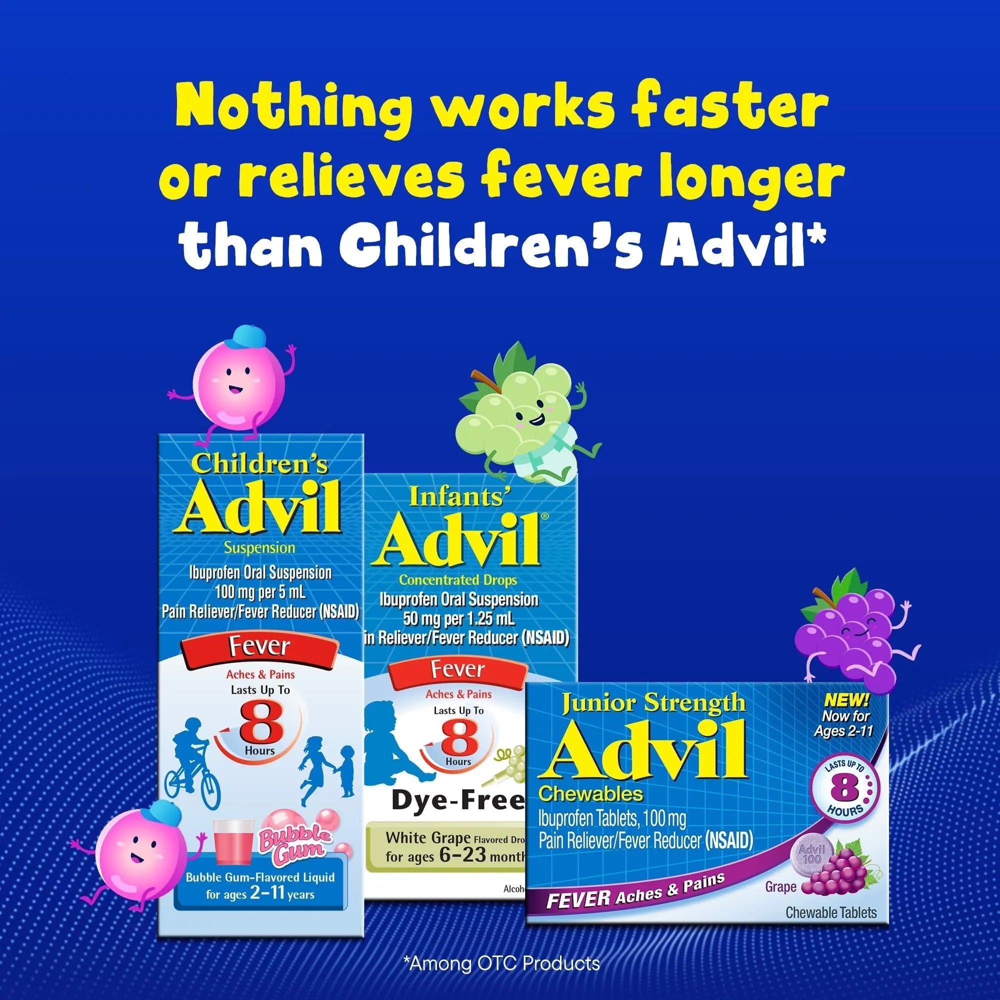 Advil Junior Strength Chewable Ibuprofen Pain Reliever and Fever Reducer, Children's Ibuprofen for Pain Relief, Grape - 24 Tablets (Pack of 3) Advil uk supplements