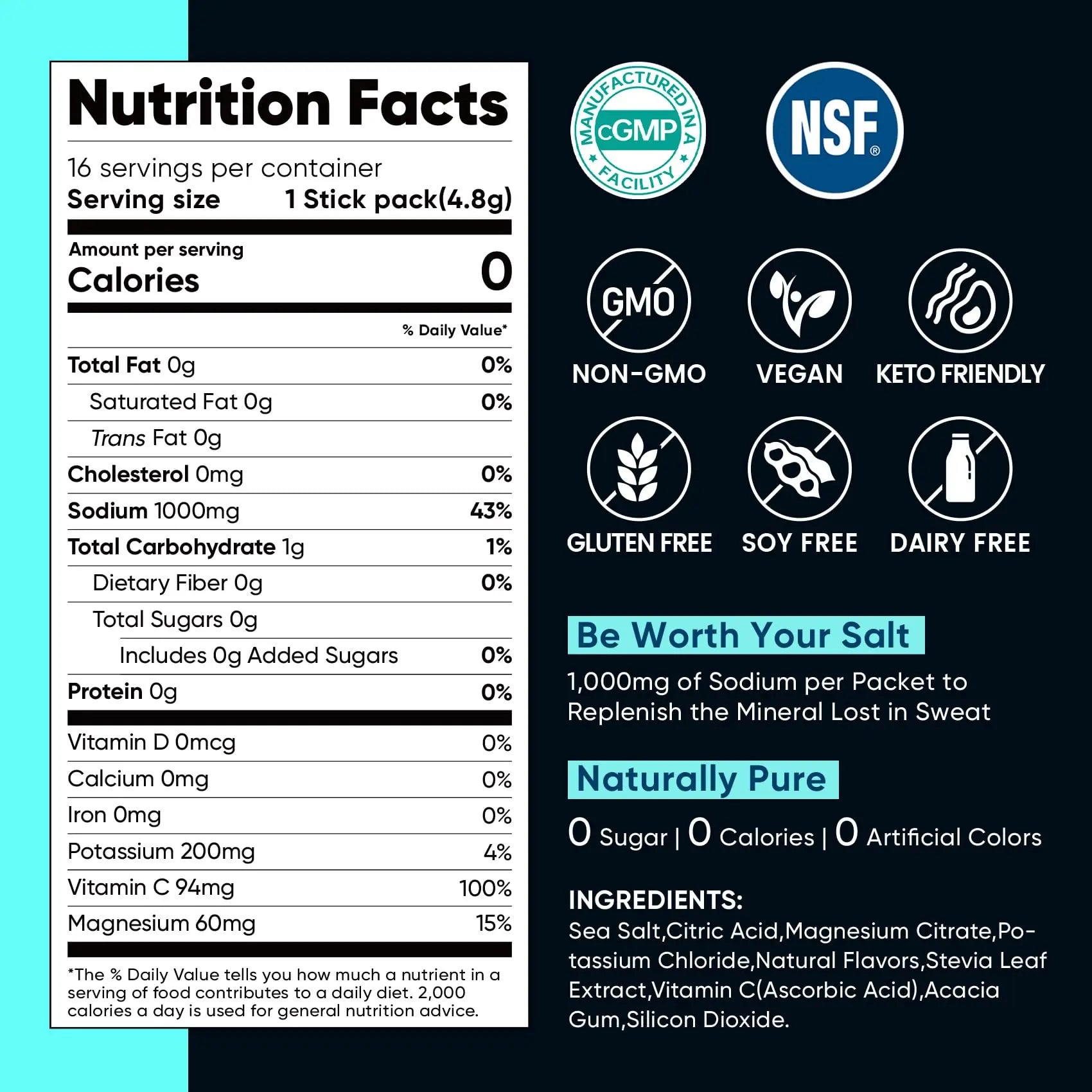 Venture Pal High Sodium Sugar Free Electrolytes Powder Packet, Zero Calories Hydration Packets with Vitamin, Sodium, Potassium & Magnesium, Electrolyte Drink Mix Venture Pal uk supplements