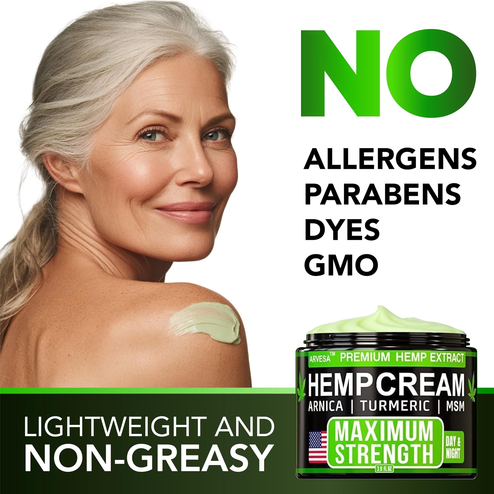 Hemp Cream - Maximum Strength - Natural Hemp Oil Extract Gel Rub with MSM - Glucosamine - Arnica - Turmeric - Maximum Strength - Formulated in USA - 3.9 oz Arvesa uk supplements