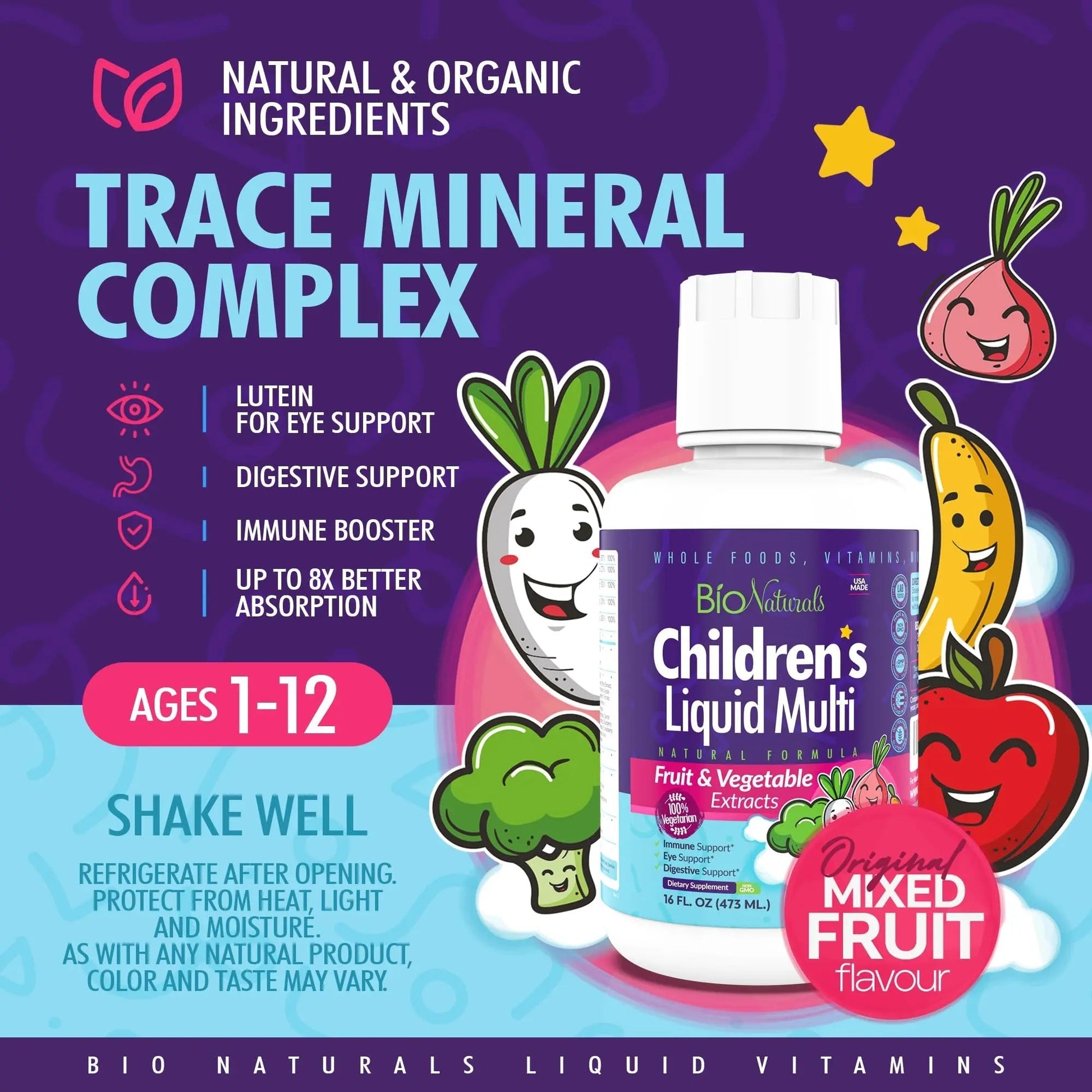 Bio Naturals Children's Liquid Multivitamin & Immune Booster - Natural Supplement for Kids & Toddlers with Vitamins A B C D3 E, Fiber Bio Naturals uk supplements