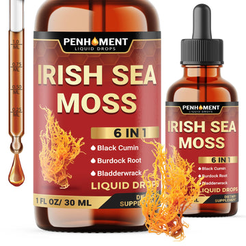 Penhoment 6in1 Sea Moss Drops with Black Seed Oil Irish Seamoss, Ashwagandha, Burdock Root & Bladderwrack - 1FL Oz - 30 Day Supply Penhoment uk supplements