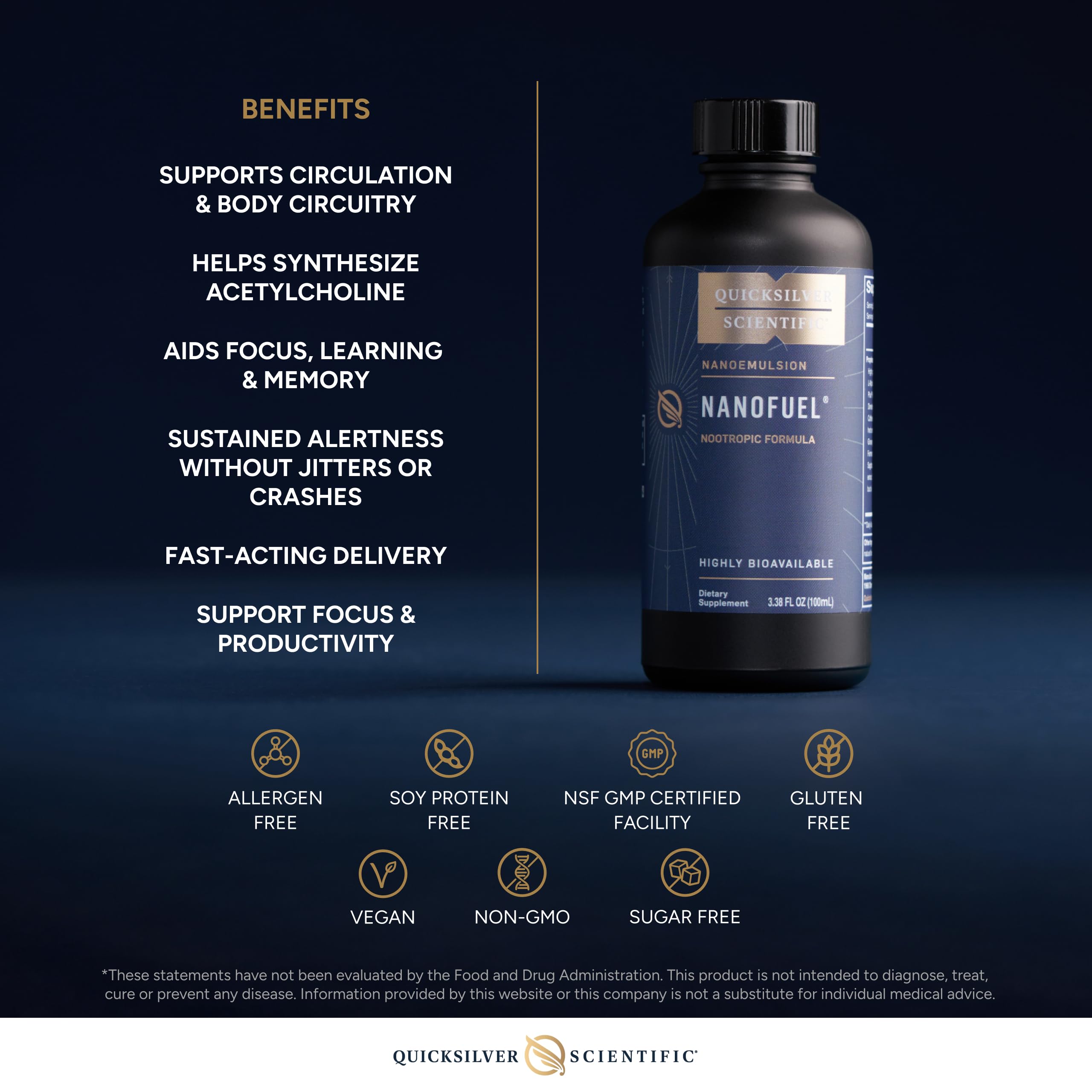 Quicksilver Scientific NanoFuel - Energy Support - Nootropic Formula Designed to Support Focus + Productivity (3.38oz / 100ml) Quicksilver Scientific uk supplements