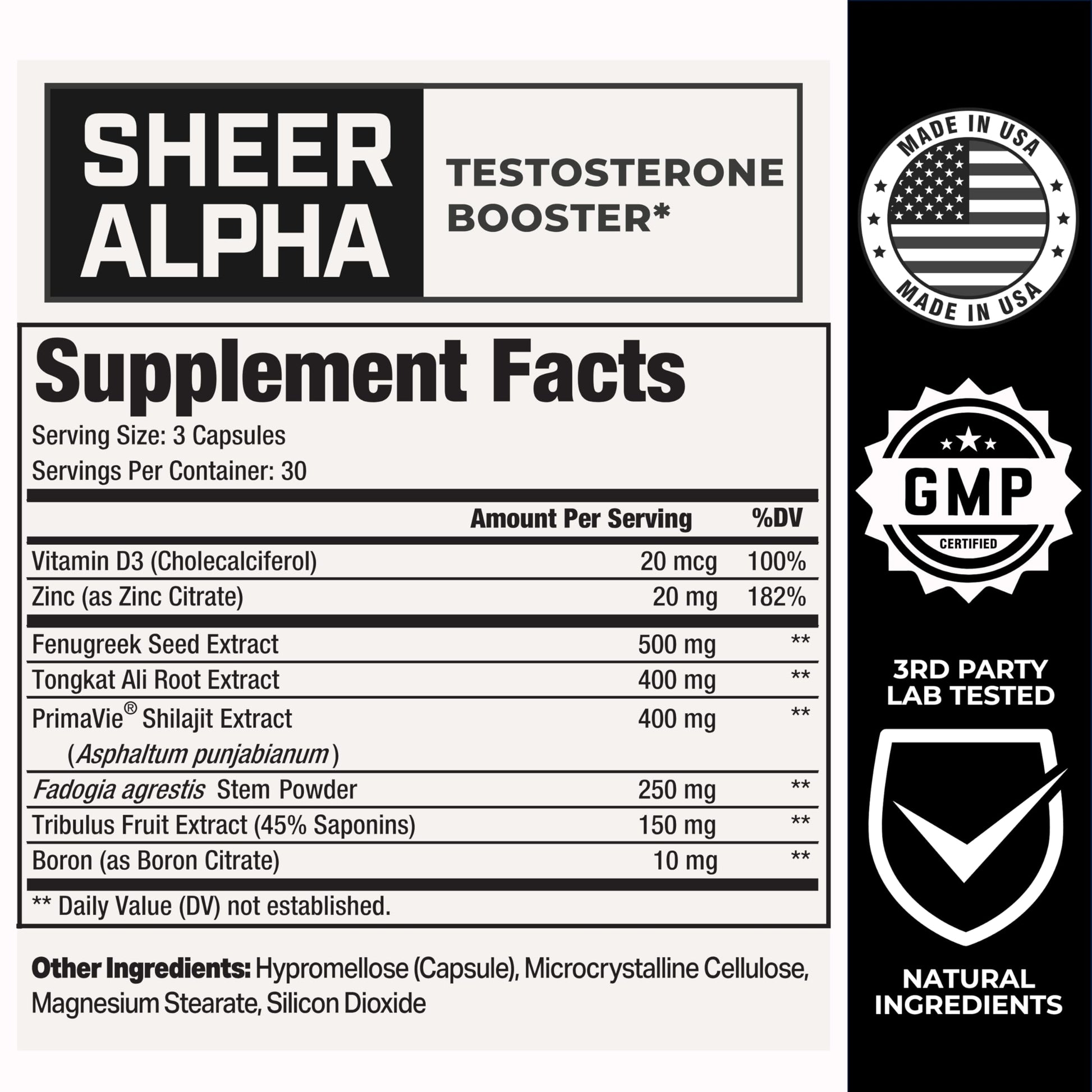 Testosterone Booster for Men - Sheer Alpha T-Booster - Clinically Backed Dose, Strongest Formula - Made in USA - Premium Blend of Fadogia Agrestis Tongkat Ali and Shilajit. 30 Servings Sheer Strength Labs uk supplements