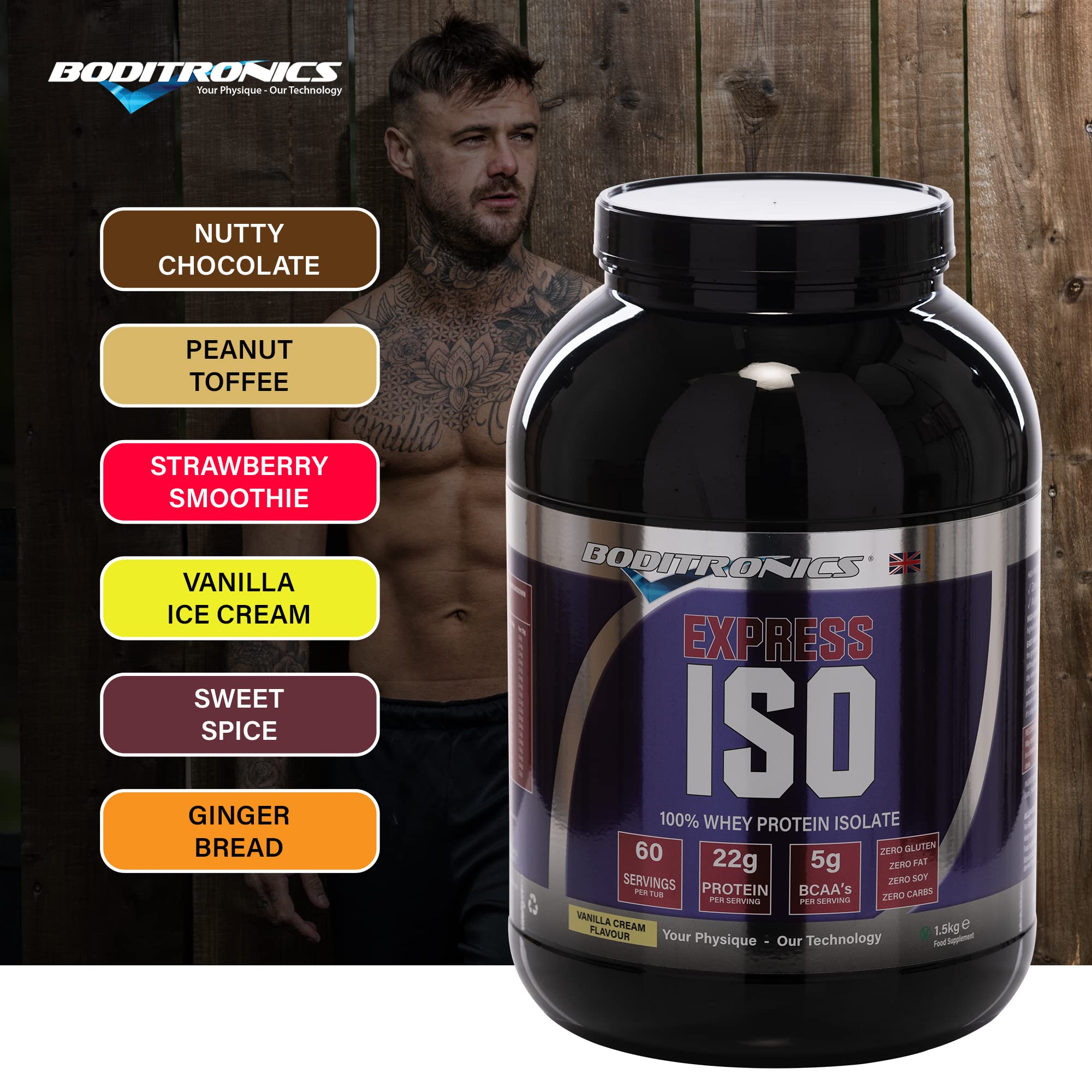 Boditronics 1.5 kg Iso Express Whey 100% Whey Isolate Protein Powder with Occurring Amino Acid Boditronics uk supplements