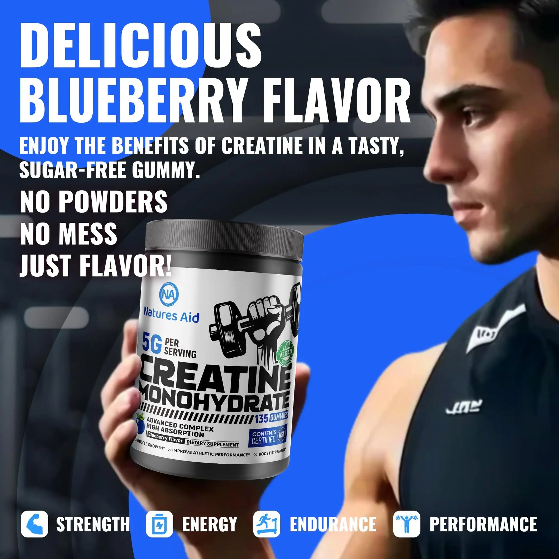 Natures Aid NSF Certified Creatine Gummy 5g - Creatine Monohydrate Gummies – Pre-Workout Energy & Muscle Growth Support for Men & Women Natures Aid uk supplements