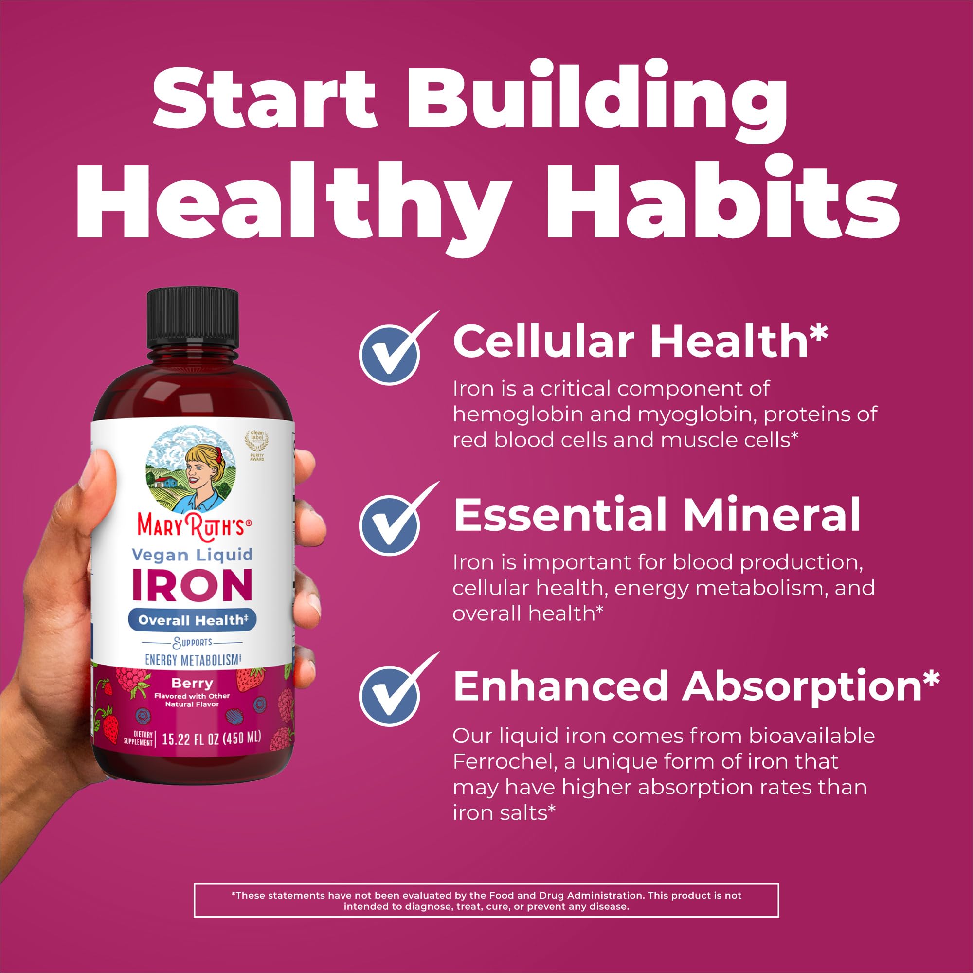 Iron Supplement for Women Men & Kids | Liquid Iron Supplement for Women Men & Kids | Iron for Healthy Blood & Oxygen | Ages 4 & Up | Sugar Free | Vegan | Non-GMO | Gluten Free | 15.22 Fl Oz MARYRUTH'S uk supplements
