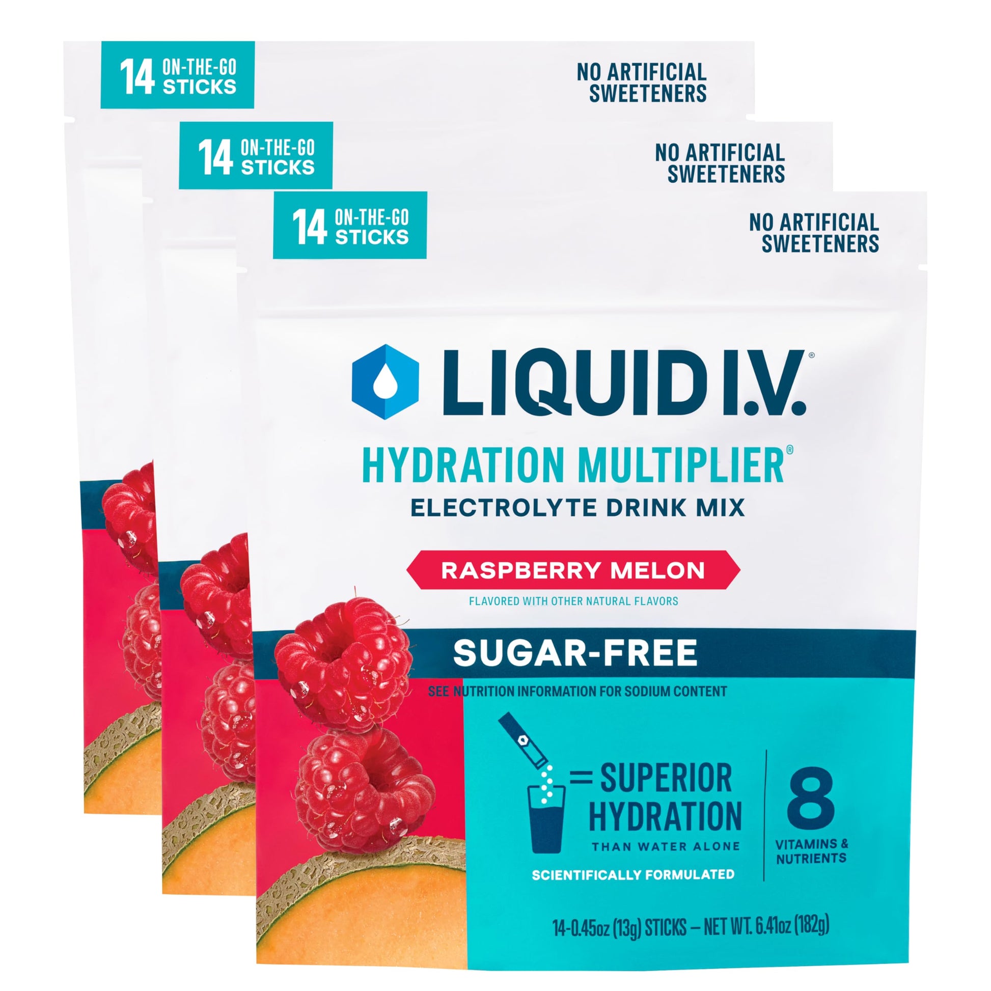 Liquid I.V.® Hydration Multiplier Sugar-Free - Raspberry Melon | Electrolyte Powder Drink Mix | 3 Pack (42 Servings) Liquid I.V. uk supplements