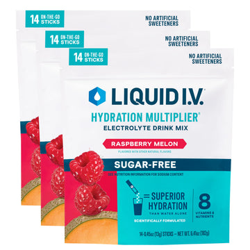 Liquid I.V.® Hydration Multiplier Sugar-Free - Raspberry Melon | Electrolyte Powder Drink Mix | 3 Pack (42 Servings) Liquid I.V. uk supplements