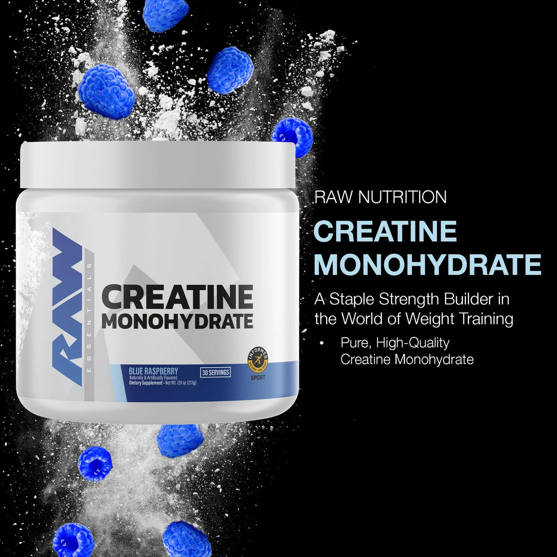 RAW Nutrition Creatine Monohydrate Powder, Blue Raspberry (30 Servings) - Micronized Creatine Monohydrate Supplement for Workout Performance, Build Muscle & Strength RAW uk supplements