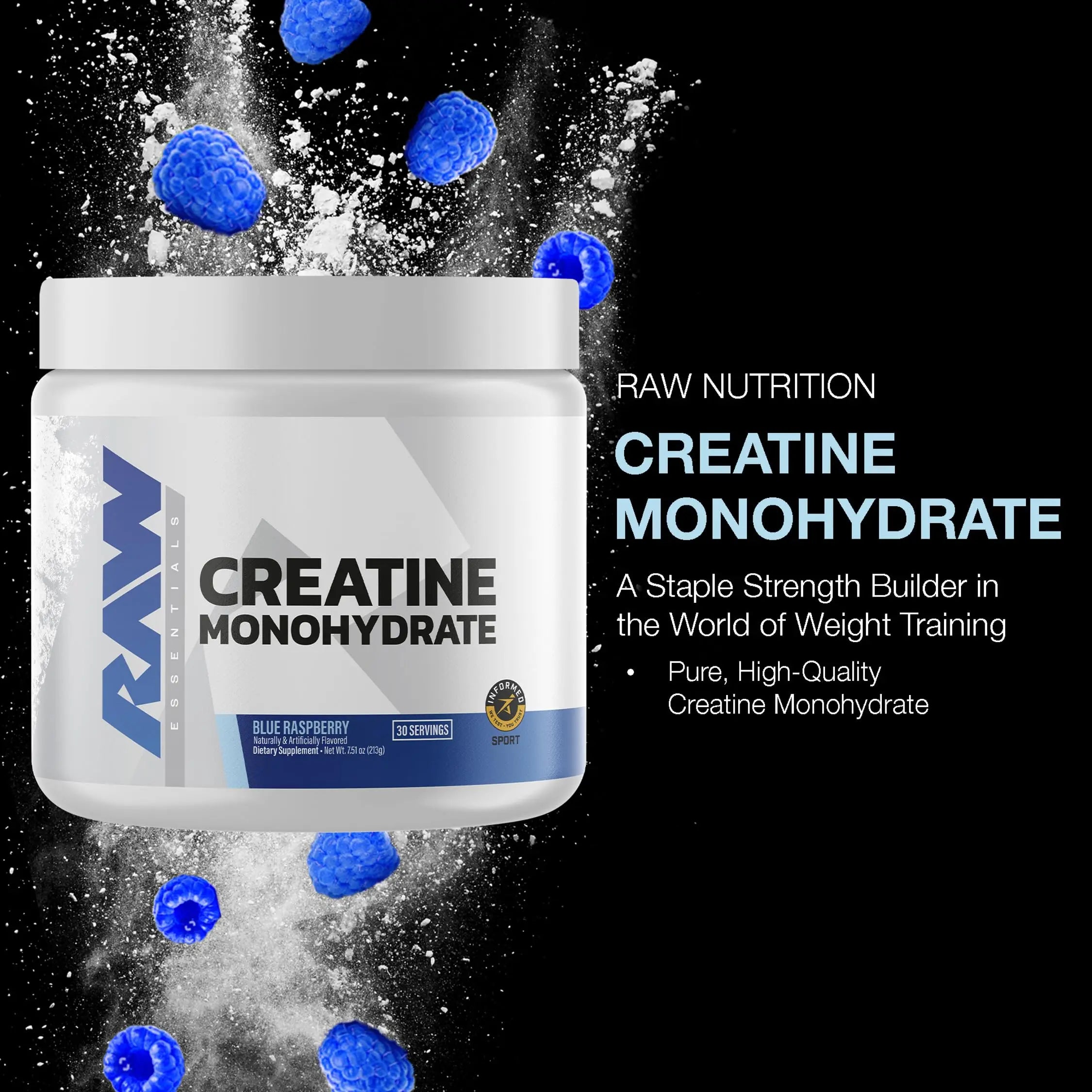 RAW Nutrition Creatine Monohydrate Powder, Blue Raspberry (30 Servings) - Micronized Creatine Monohydrate Supplement for Workout Performance, Build Muscle & Strength RAW uk supplements