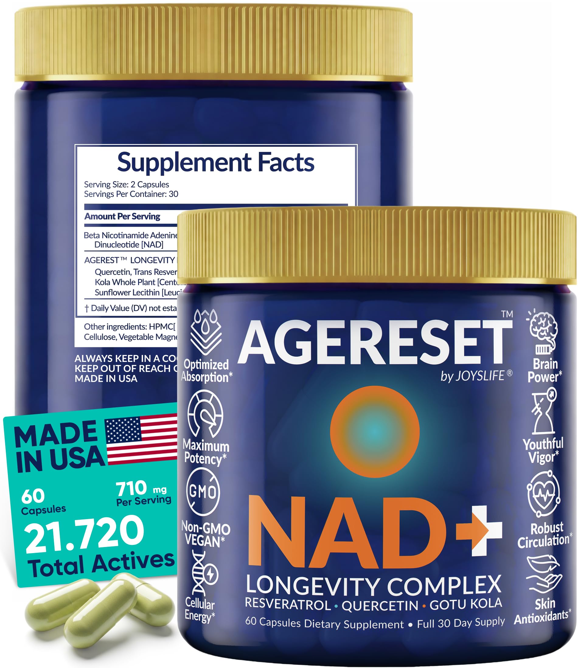 JoysLife AGERESET NAD Supplement NMN Alternative Liposomal + Gotu Kola for Women & Men w/Resveratrol, Quercetin, Gotu Kola JoysLife uk supplements
