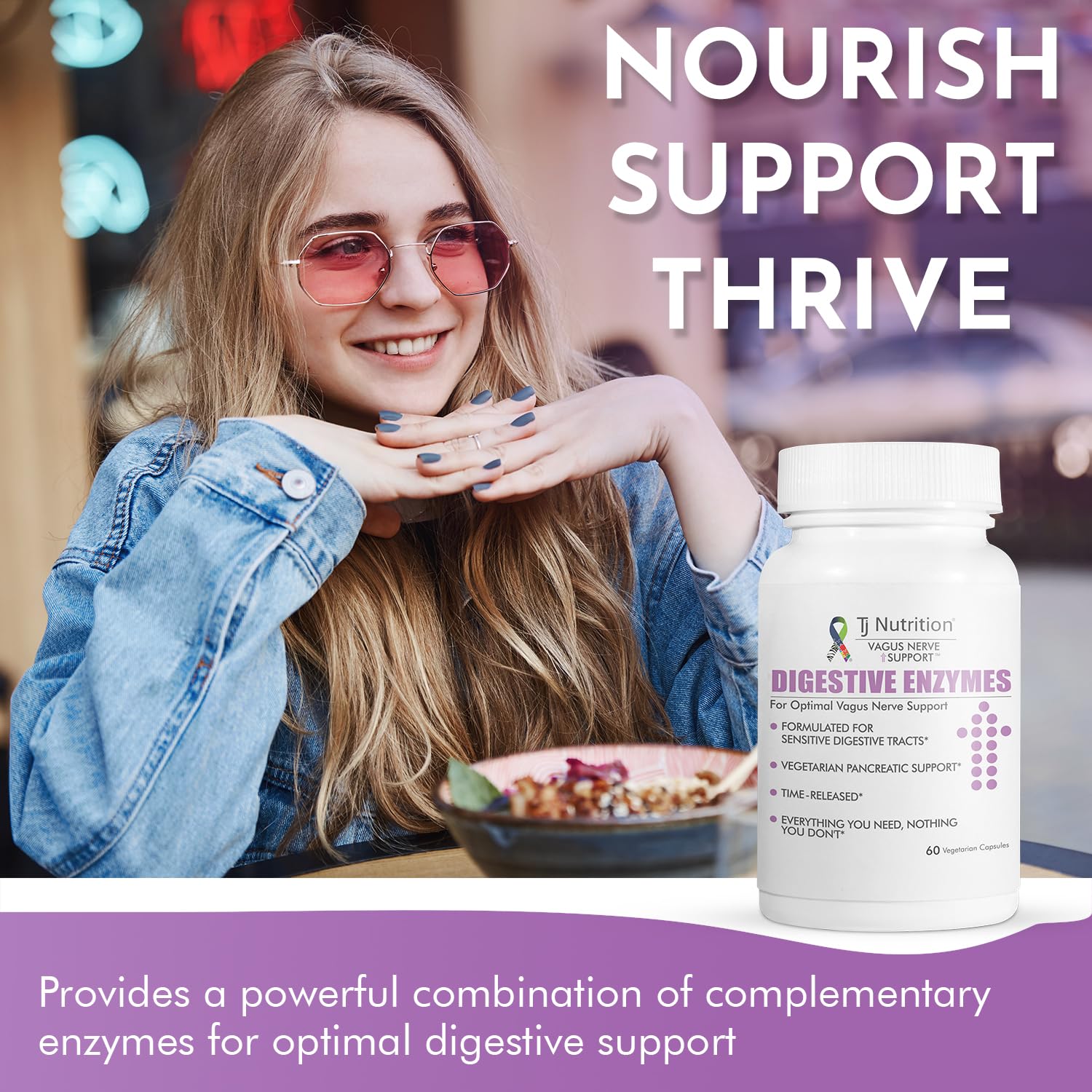 TJ Nutrition Digestive Enzymes for Sensitive Stomachs - Supports Vagus Nerve, Vegetarian Pancreatic Support, Timed Release Formula for Optimal Gut Health, Enhances Food Digestion & Gut Flora TJ Nutrition uk supplements