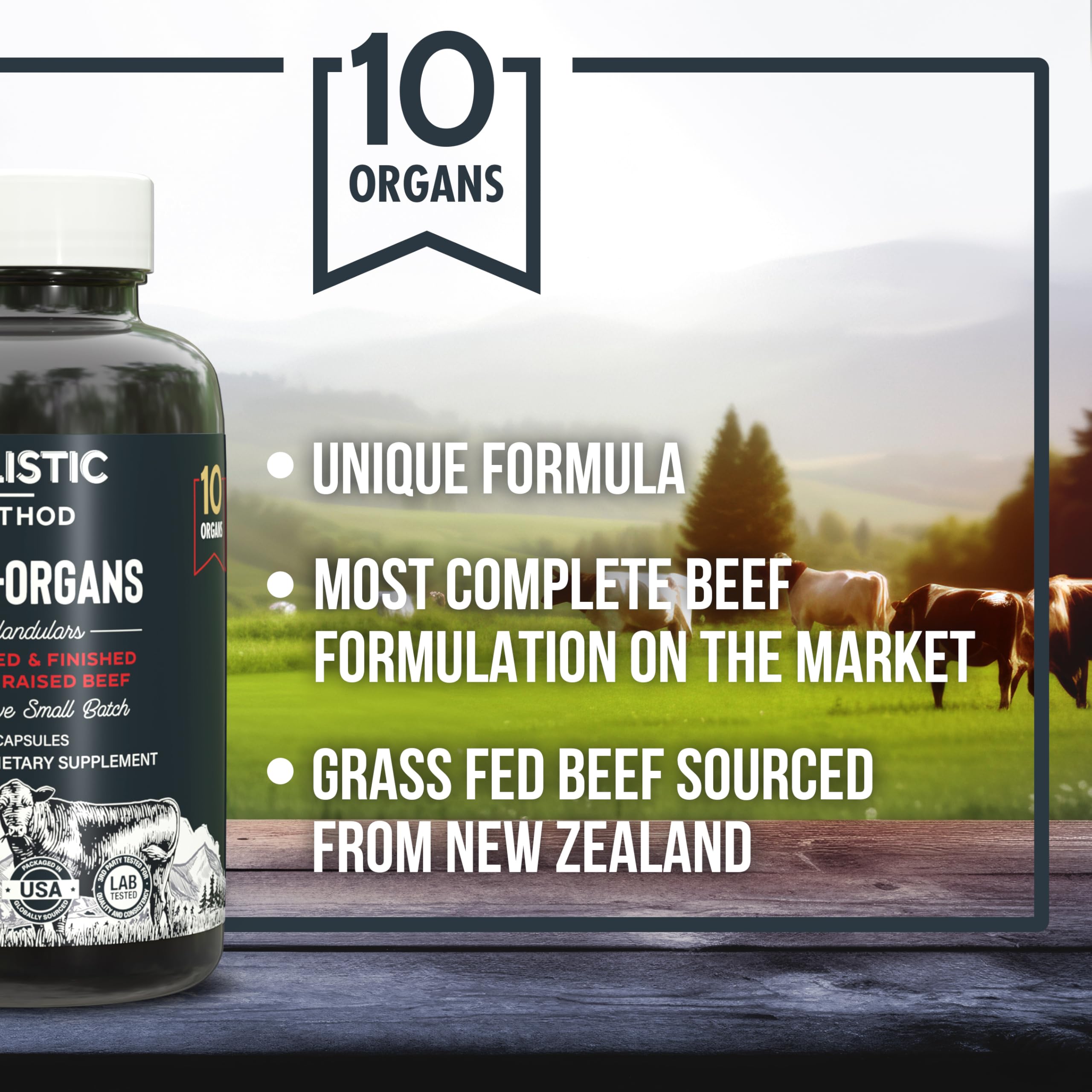 Beef Organ Supplement Complex - 10 Carnivore Grass Fed Proprietary Blend of Liver, Marrow, Brain, Thymus, Spleen, Kidney, Colostrum, Heart, Pancreas, Gallbladder - 180 Caps Carnivore Method uk supplements
