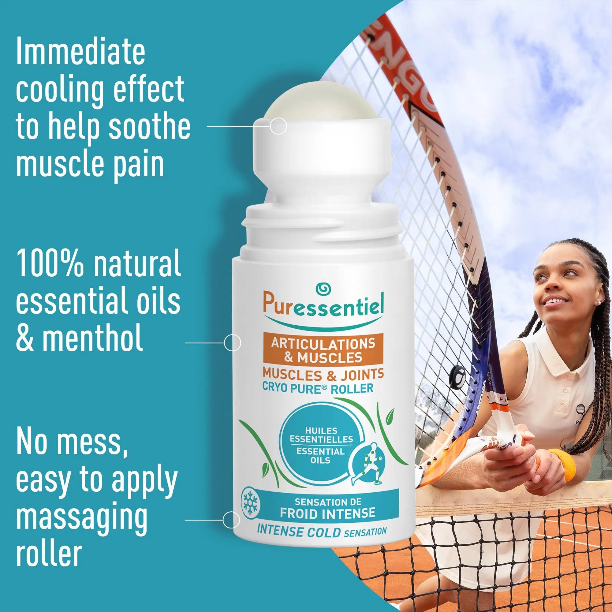 Puressentiel Muscles and Joints Cryo Pure Roller - Natural Menthol and Essential Oils Soothe Muscles - Long Lasting Cooling Sensation - 2.5 oz Puressentiel uk supplements