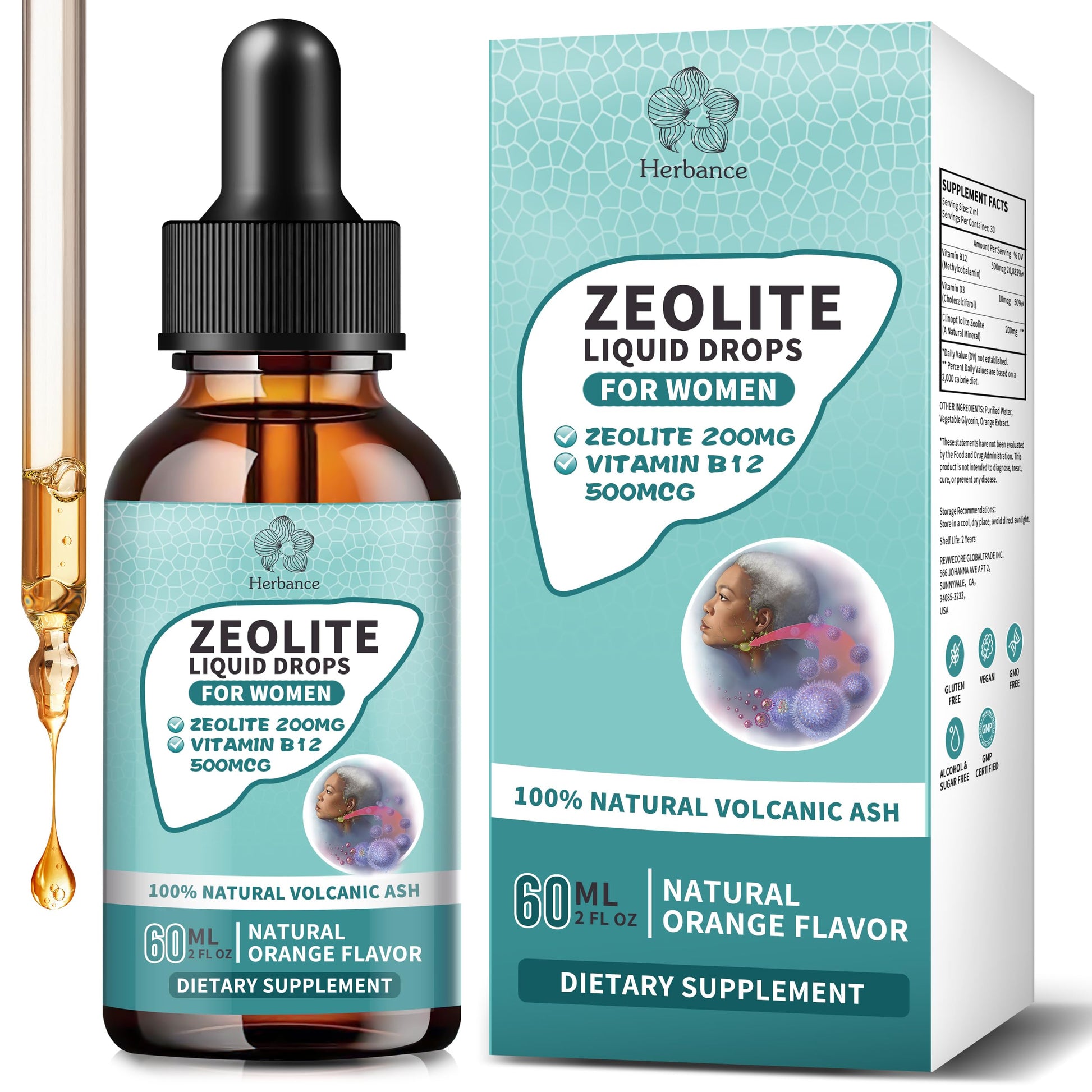 Zeolite Drops for Women,Adults and Kids- Clinoptilolite Zeolite Liquid Drops with Vitamin B12 & D3 - Heavy Metal Support, Immune Health, Natural Metabolism, Energy & Clear Skin - 30 Day Vegan Supply Herbance uk supplements