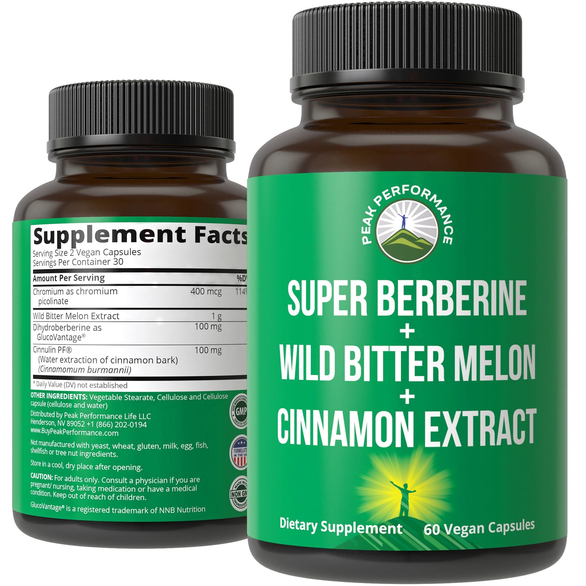 Ultra High Strength 4-in-1 Super Berberine Patented GlucoVantage + Wild Bitter Melon + Cinnamon Extract + Chromium Picolinate Vegan Capsules. Great Supplement to Support After-Meal Spikes and Energy Peak Performance uk supplements
