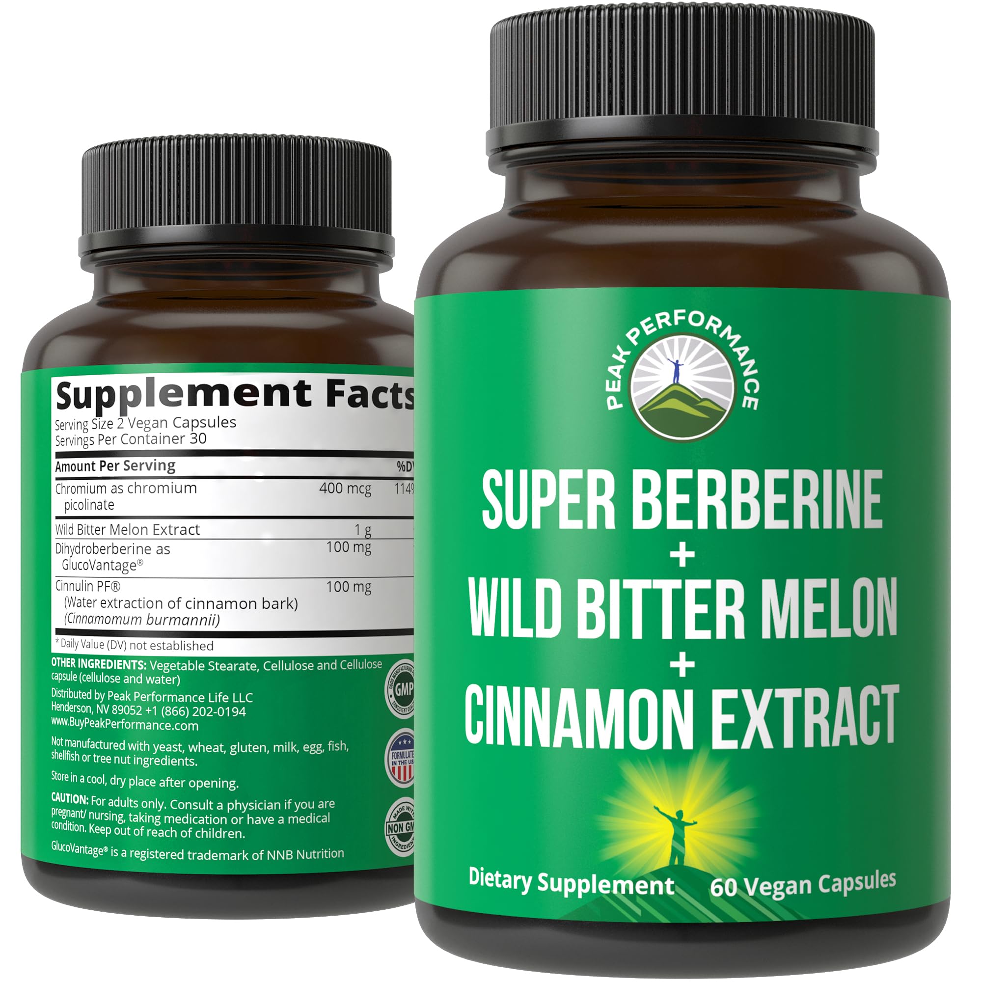 Ultra High Strength 4-in-1 Super Berberine Patented GlucoVantage + Wild Bitter Melon + Cinnamon Extract + Chromium Picolinate Vegan Capsules. Great Supplement to Support After-Meal Spikes and Energy Peak Performance uk supplements